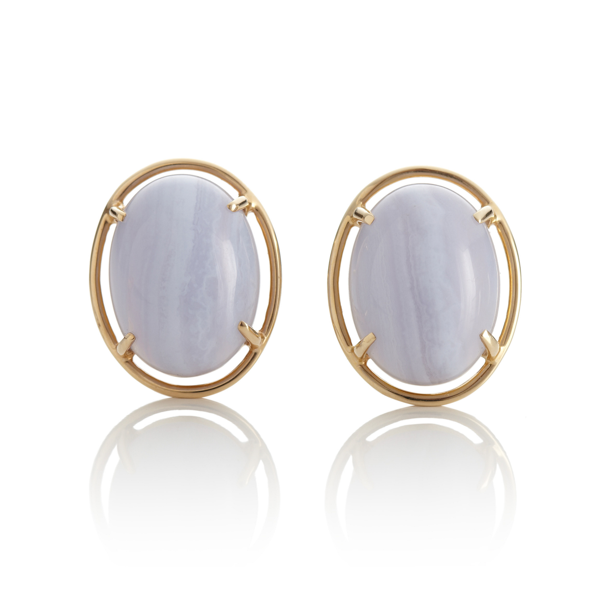 Gump's Blue Lace Agate Cabochon Earrings Gump's