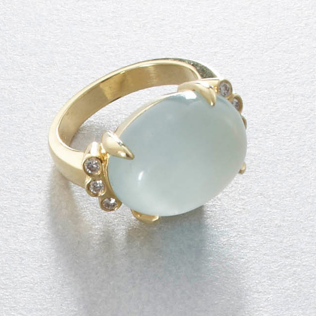 Gump's Aquamarine Cabochon with Diamond Ring | Gump's