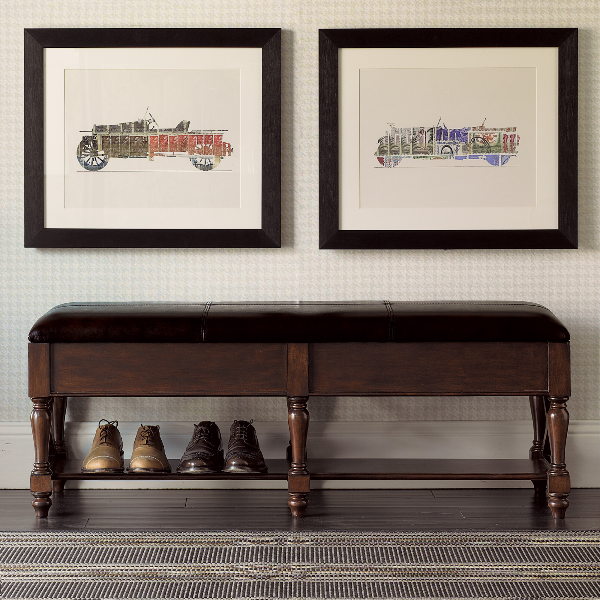 Black Leather Storage Bench Gump's