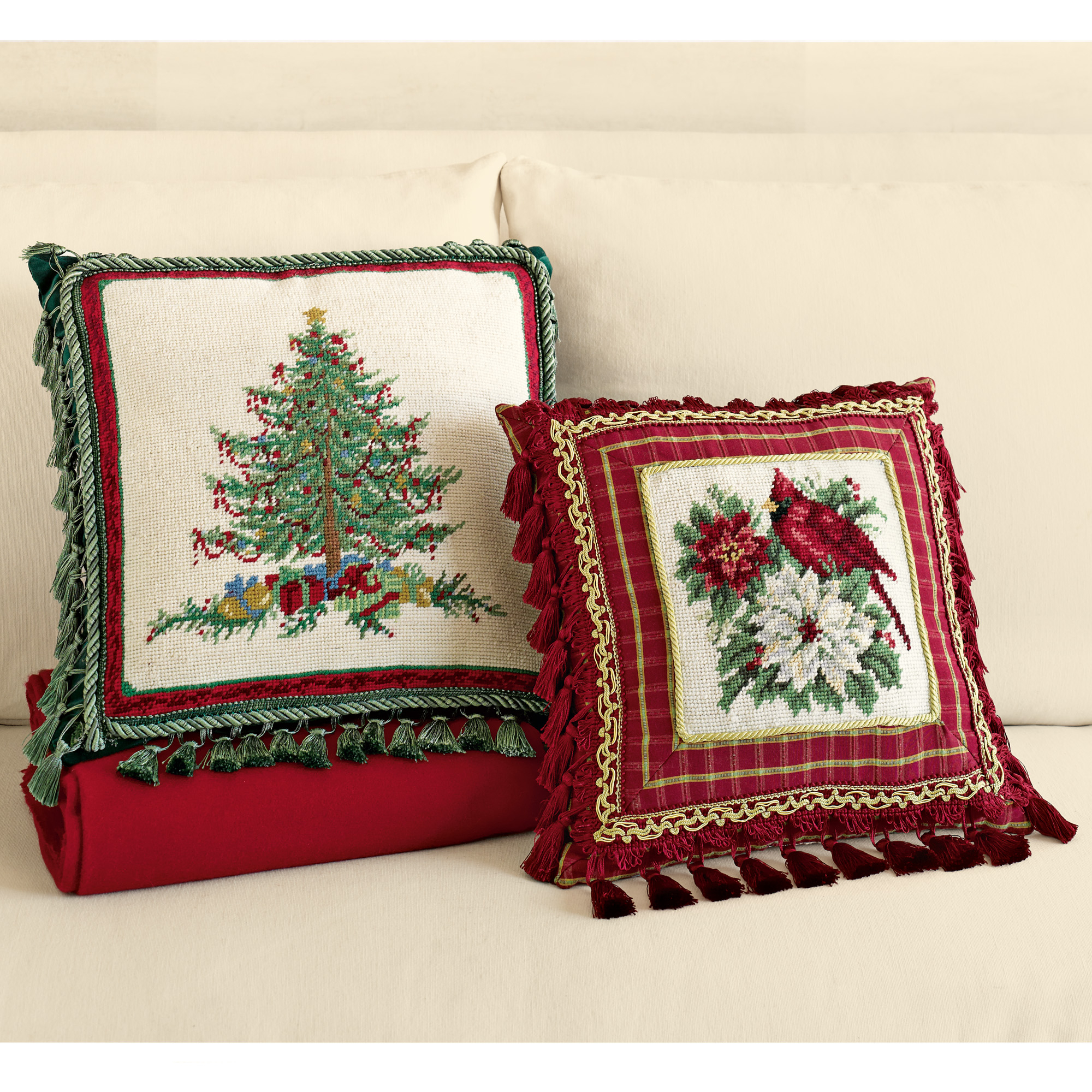 Festive Cardinal Needlepoint Pillows Gump's