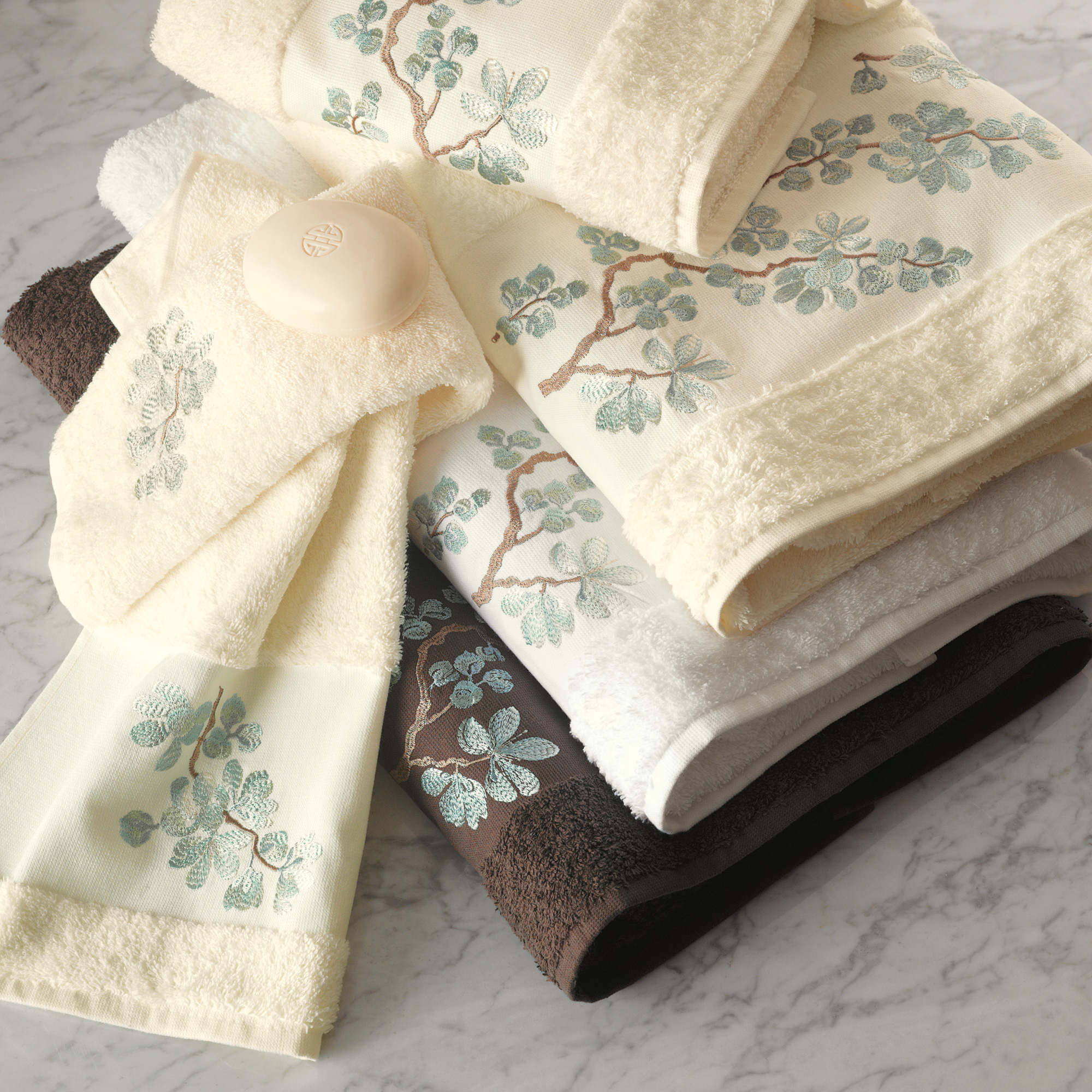 Blue Floral Embroidered Towels | Gump's