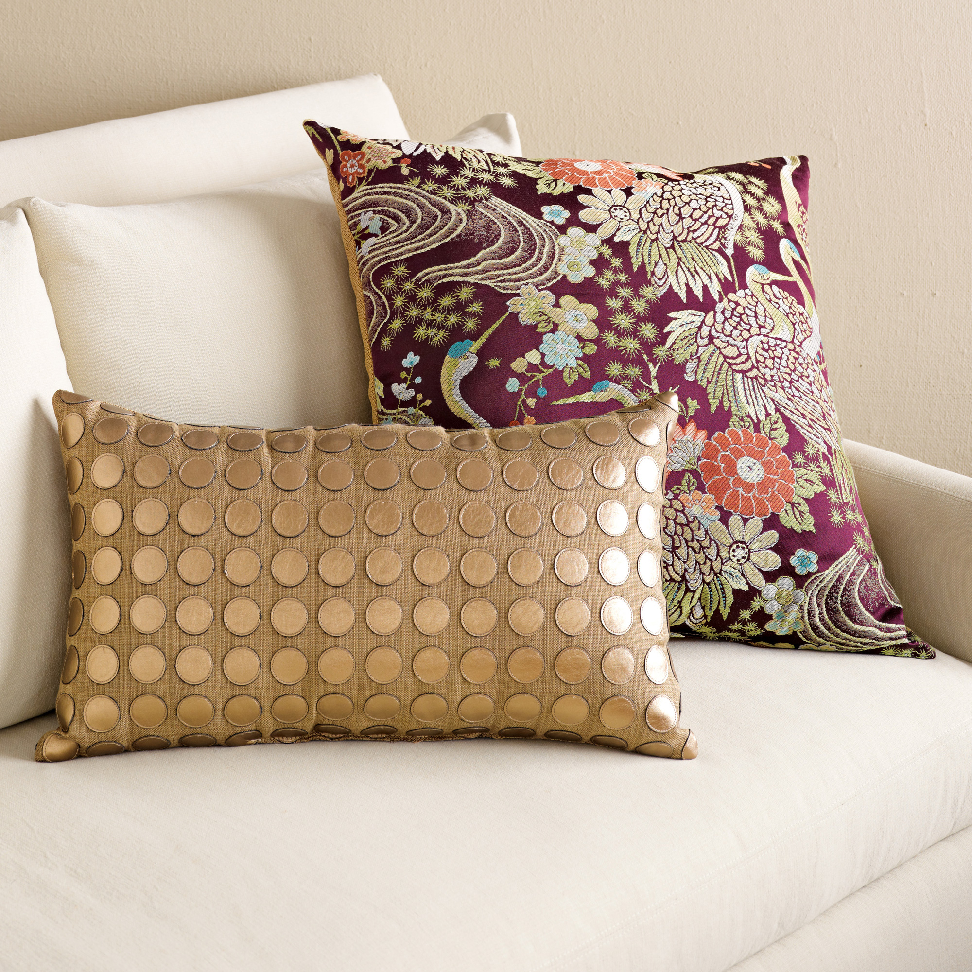 Crane & Gold Dots Pillows Gump's