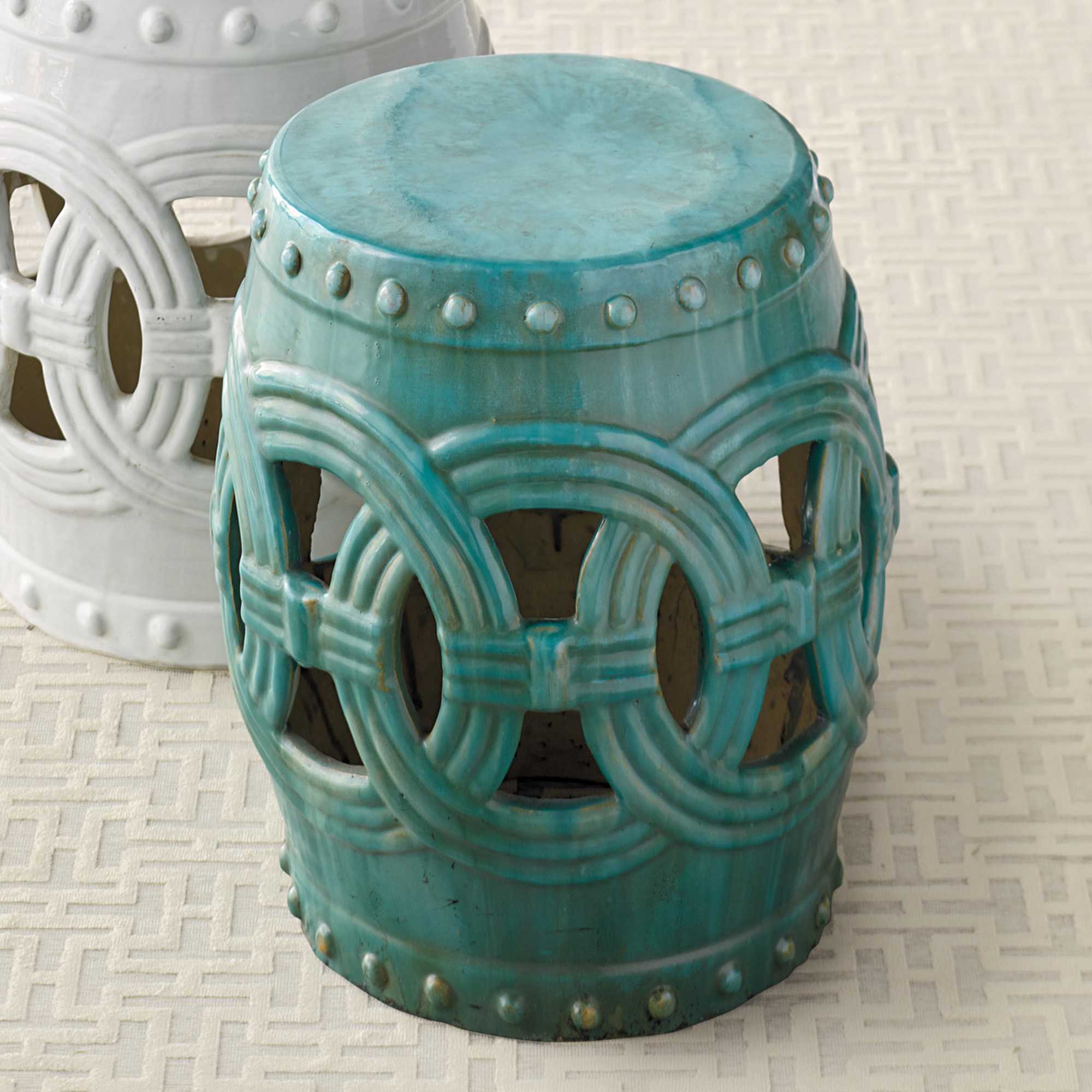 Linking Rings Garden Stool, Turquoise 18"H | Gump's