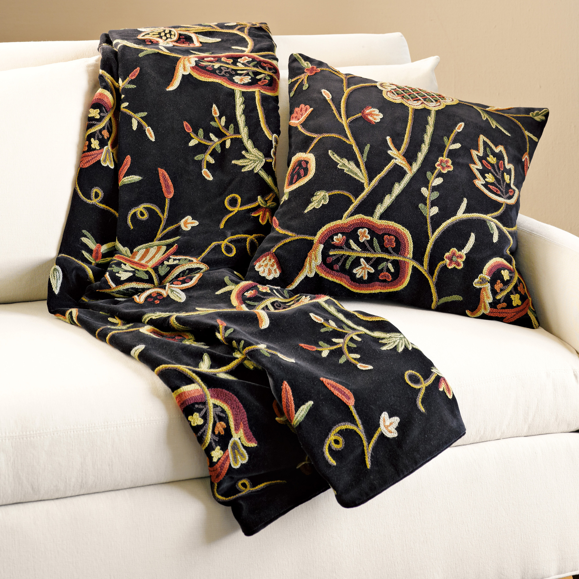 Botanical Crewel Throw & Pillow Gump's