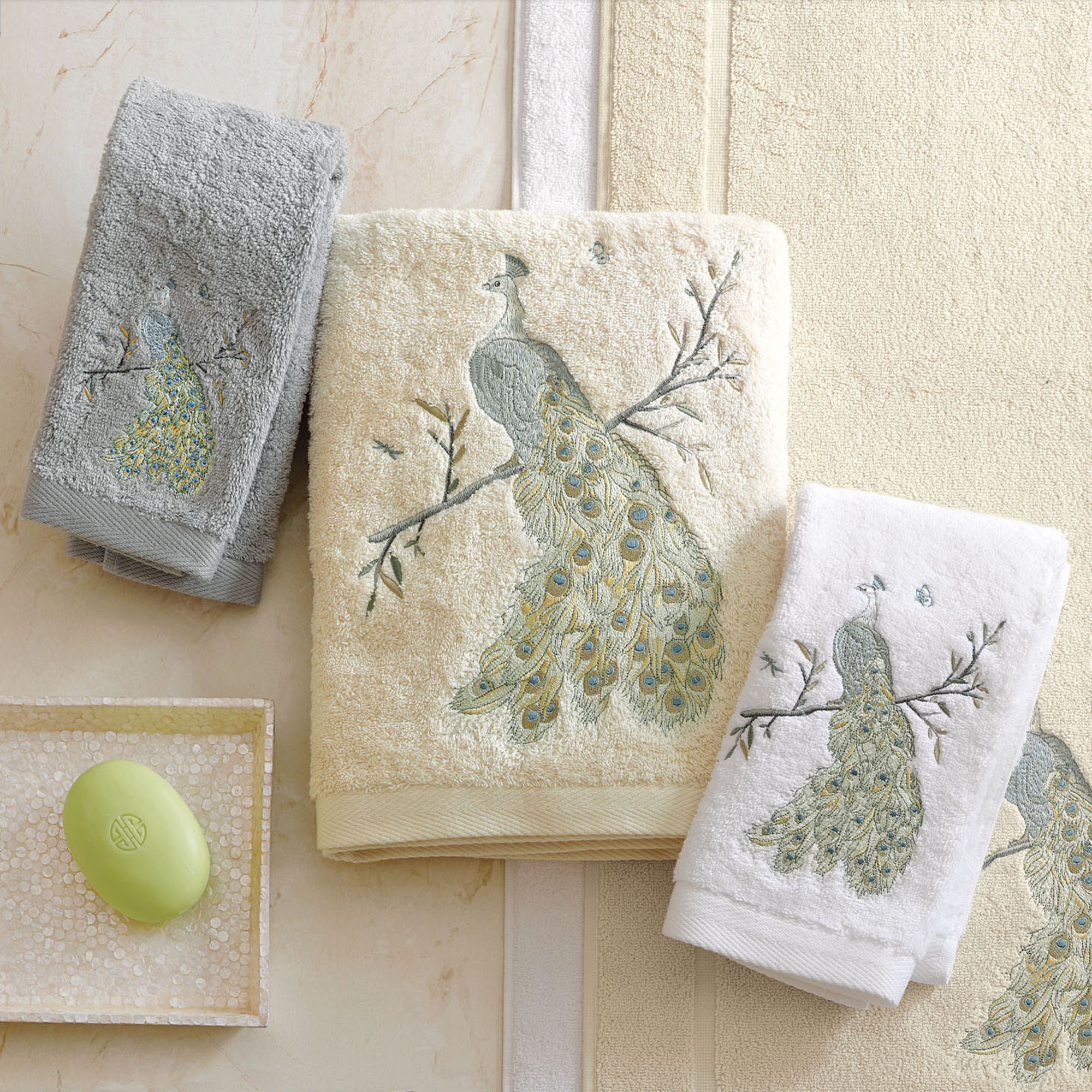 Peacock Embroidered Towels Gump's