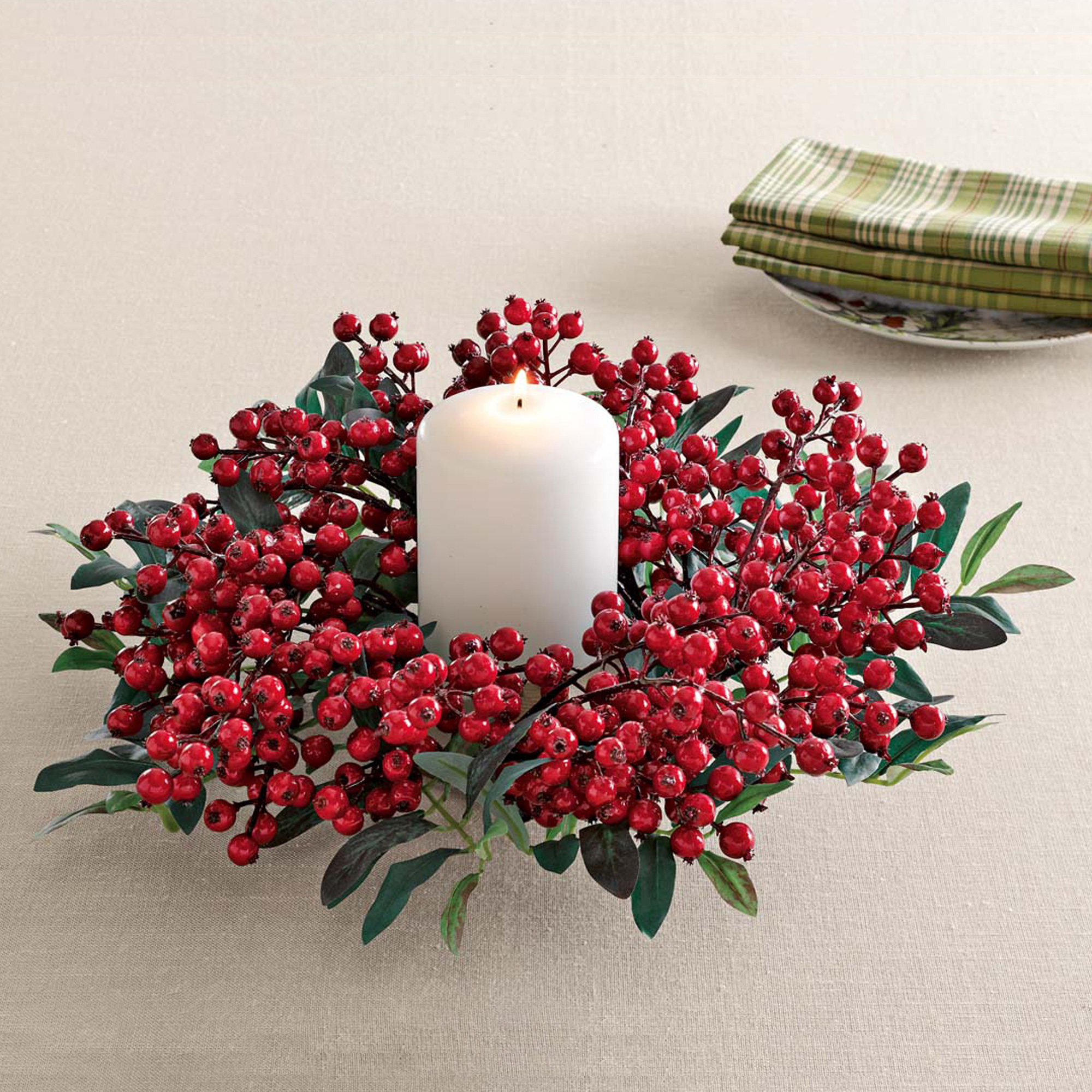 Festive Red Berry Candle Ring | Gump's