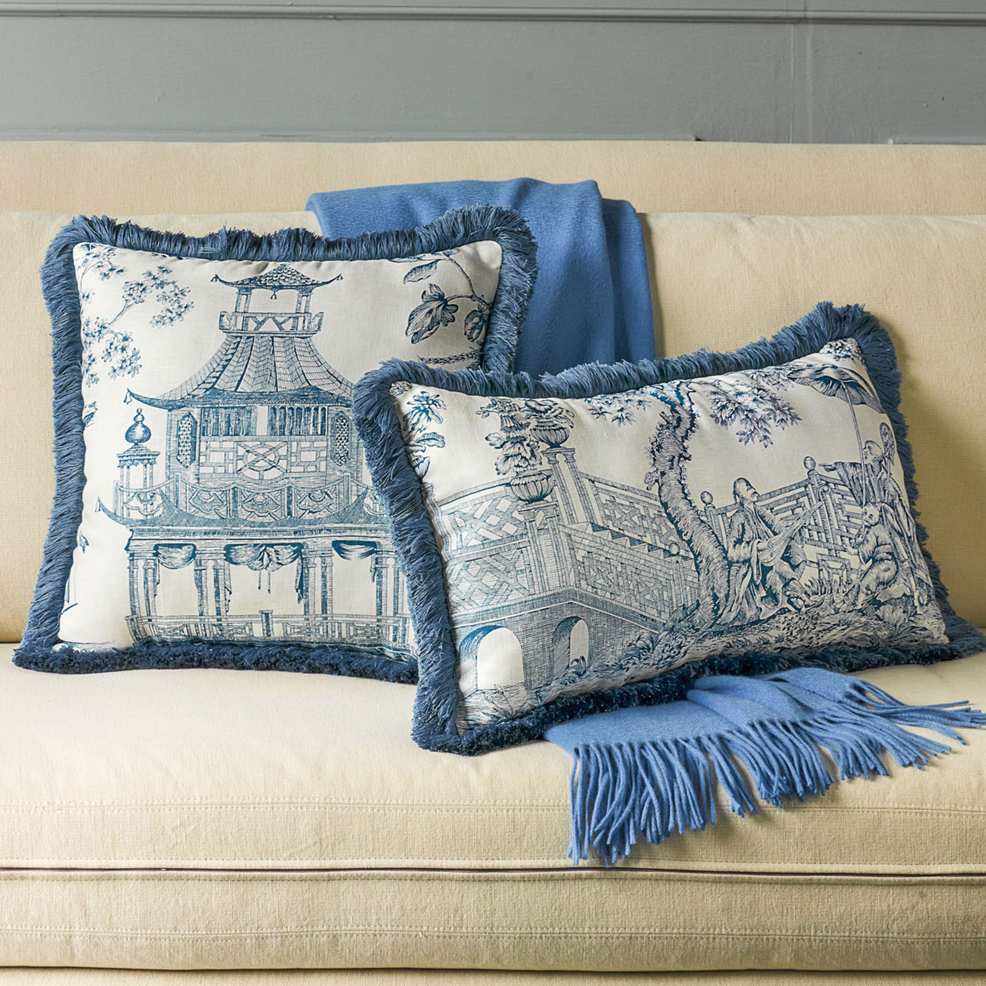 Linen Chinoiserie Pillows, Blue Gump's