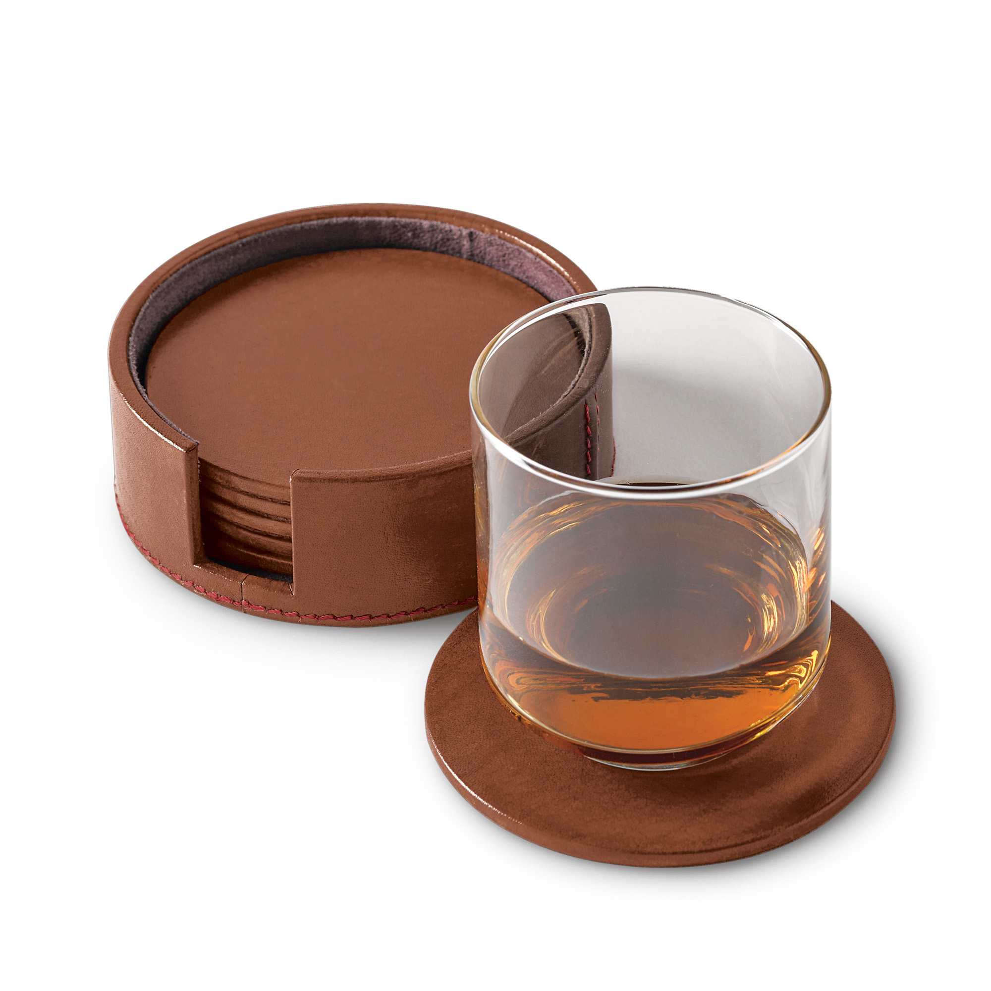 Brown Leather Coasters, Set of 6 Gump's