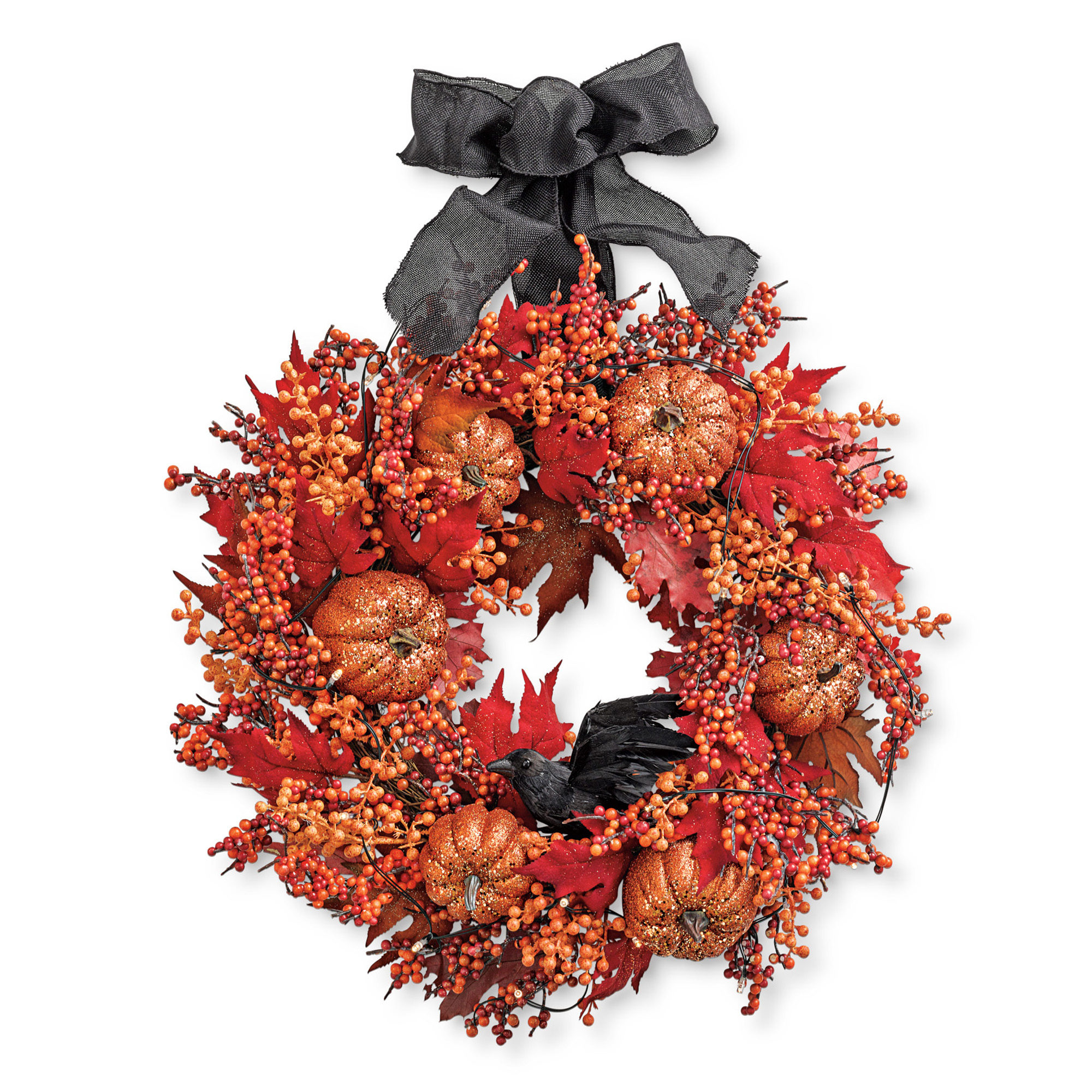 PreLit Halloween Wreath With Ribbon Gump's