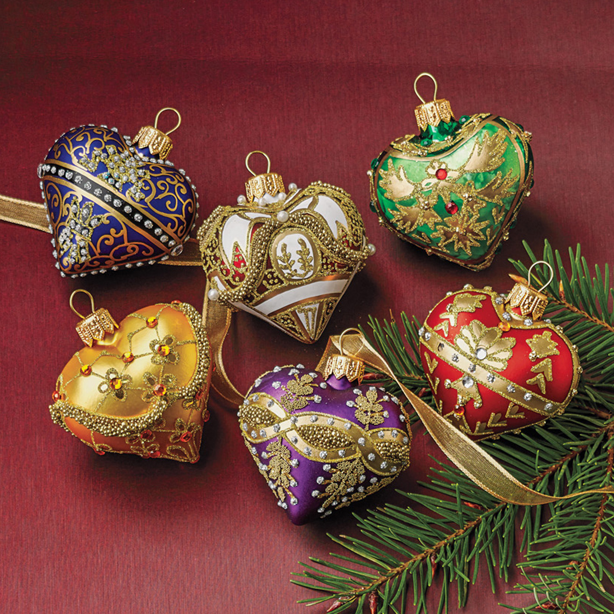 Embellished Heart Christmas Ornament Set | Gump's