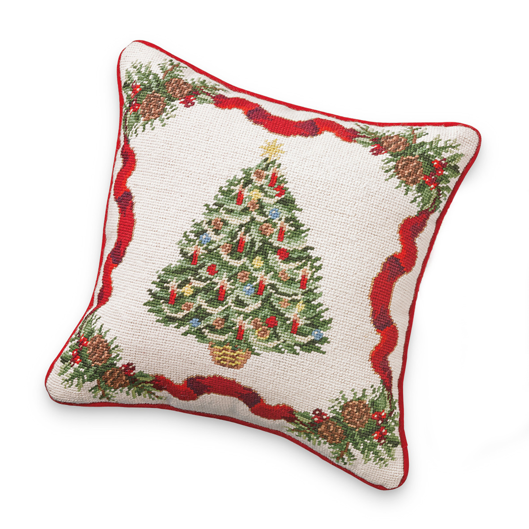 Festive Christmas Tree Needlepoint Pillow  Gump's