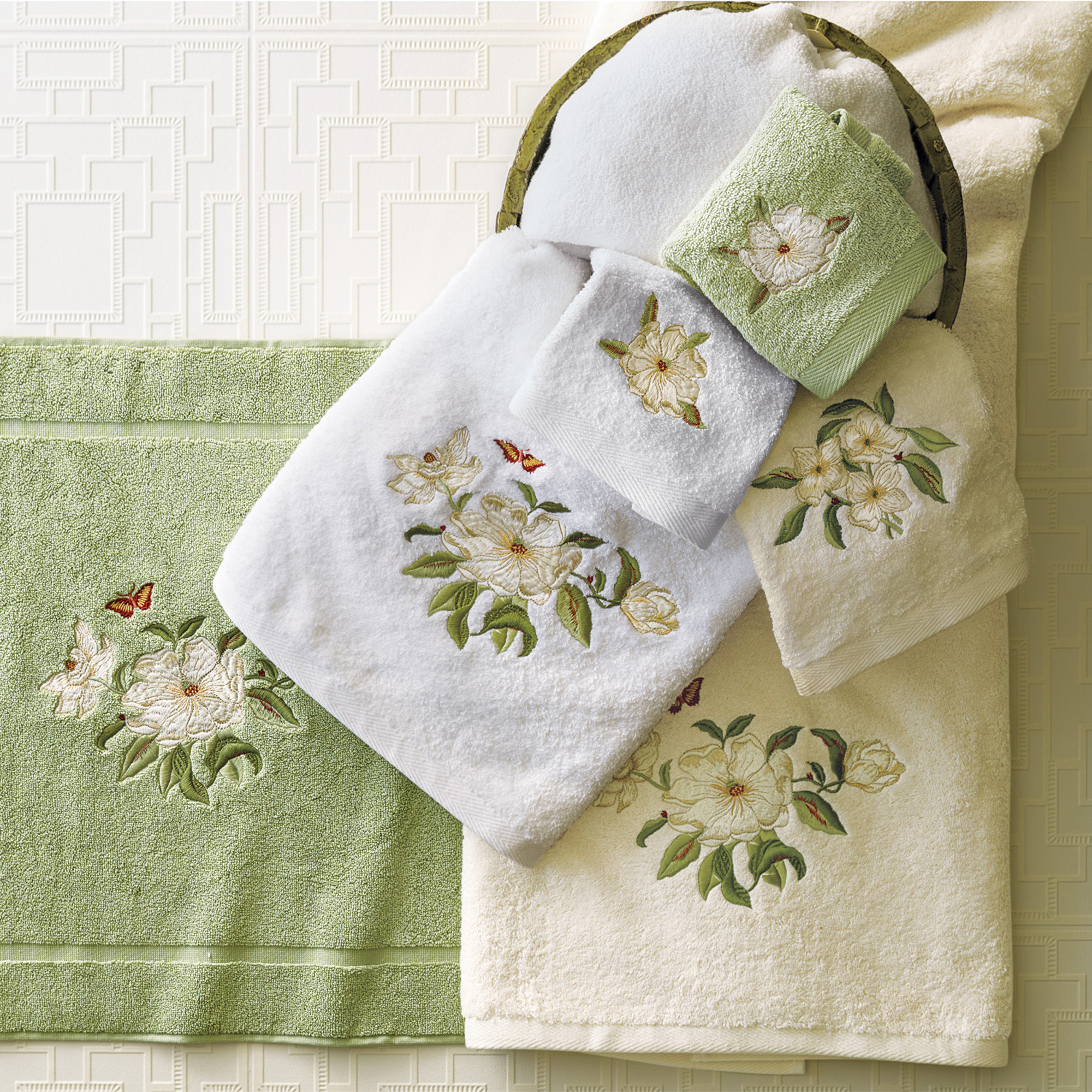 Magnolia Embroidered Towels Gump S