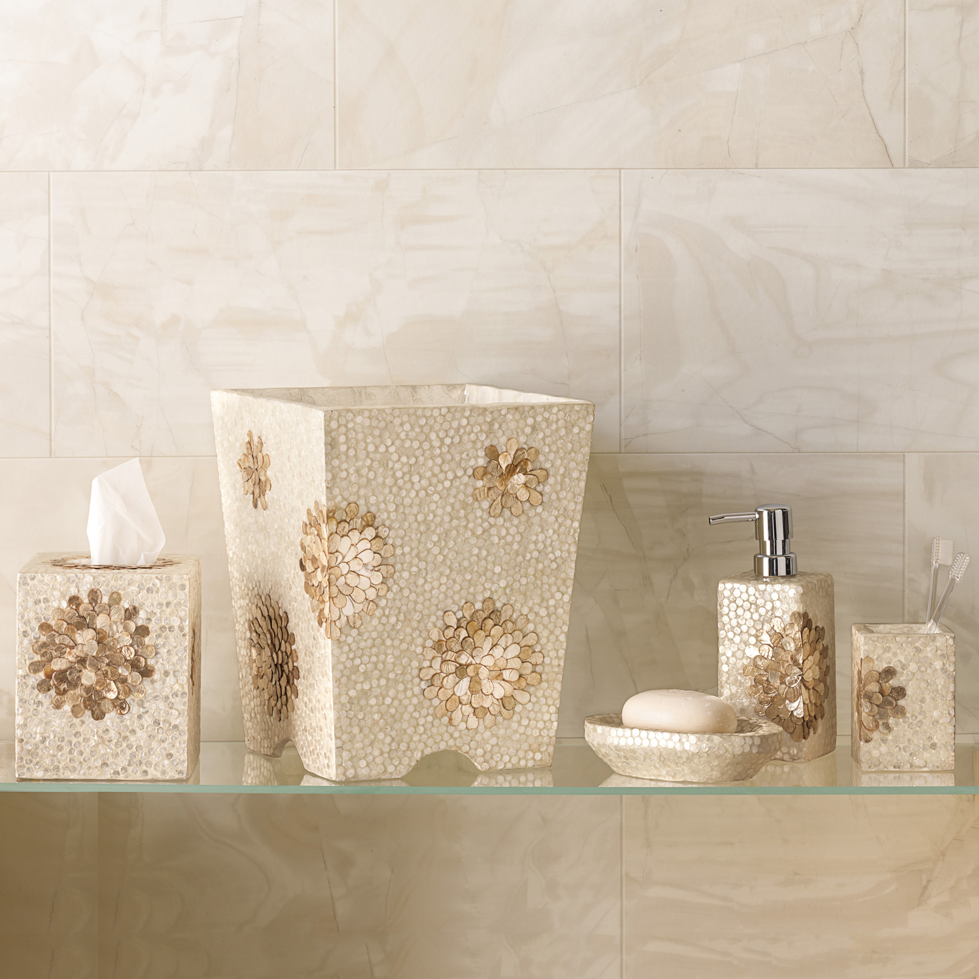 Chrysanthemum Capiz Bath Accessories Gump's