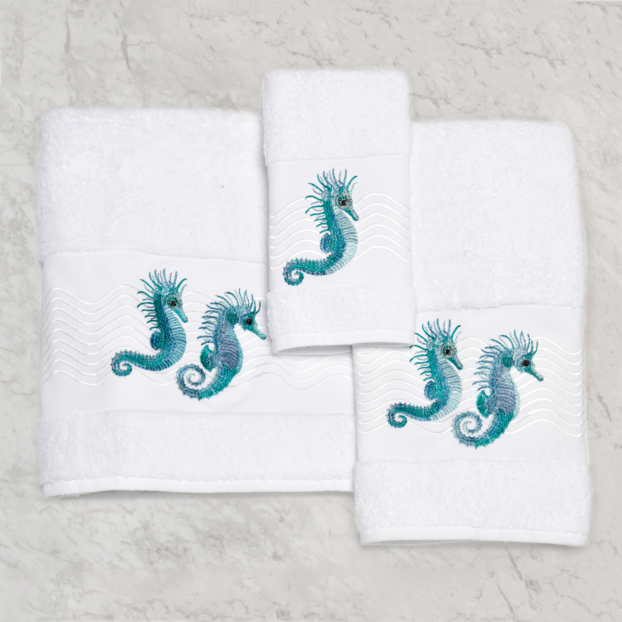 Embroidered Seahorse Towels Gump's
