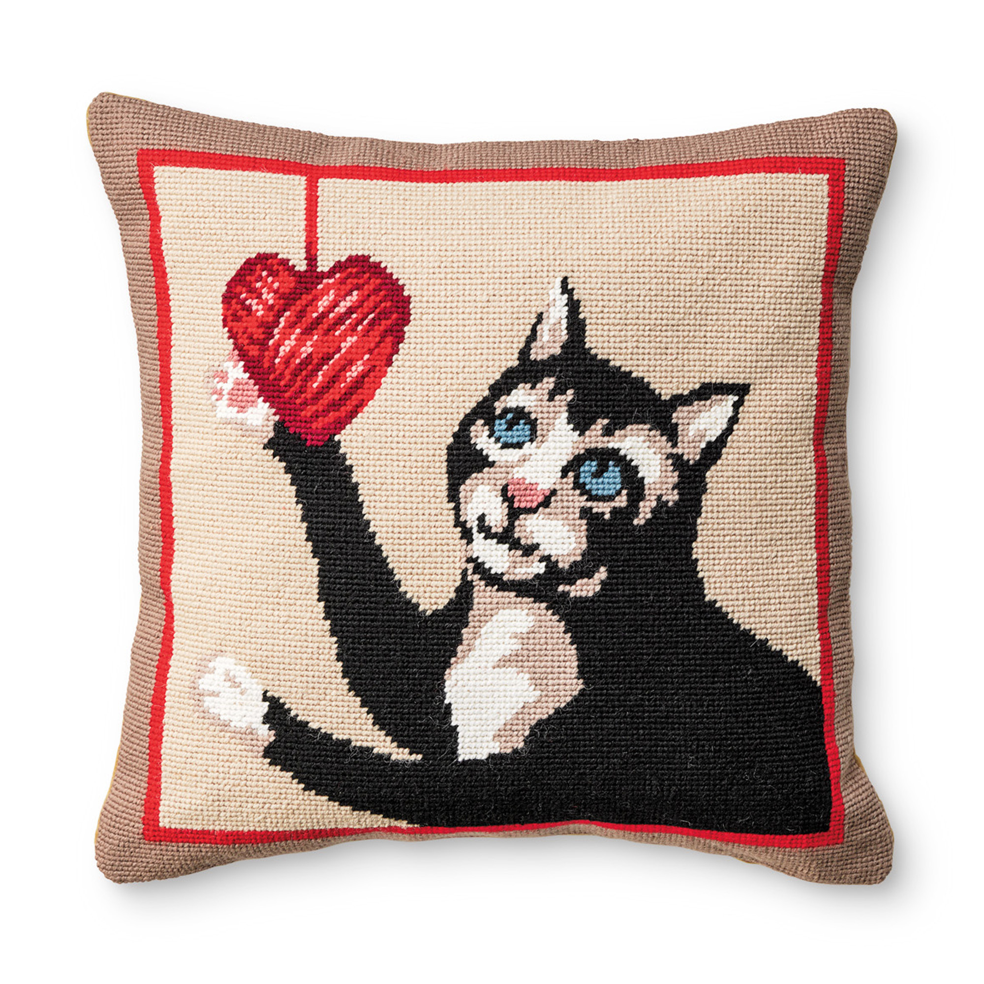 Kitty Valentine Needlepoint Pillow Gump's