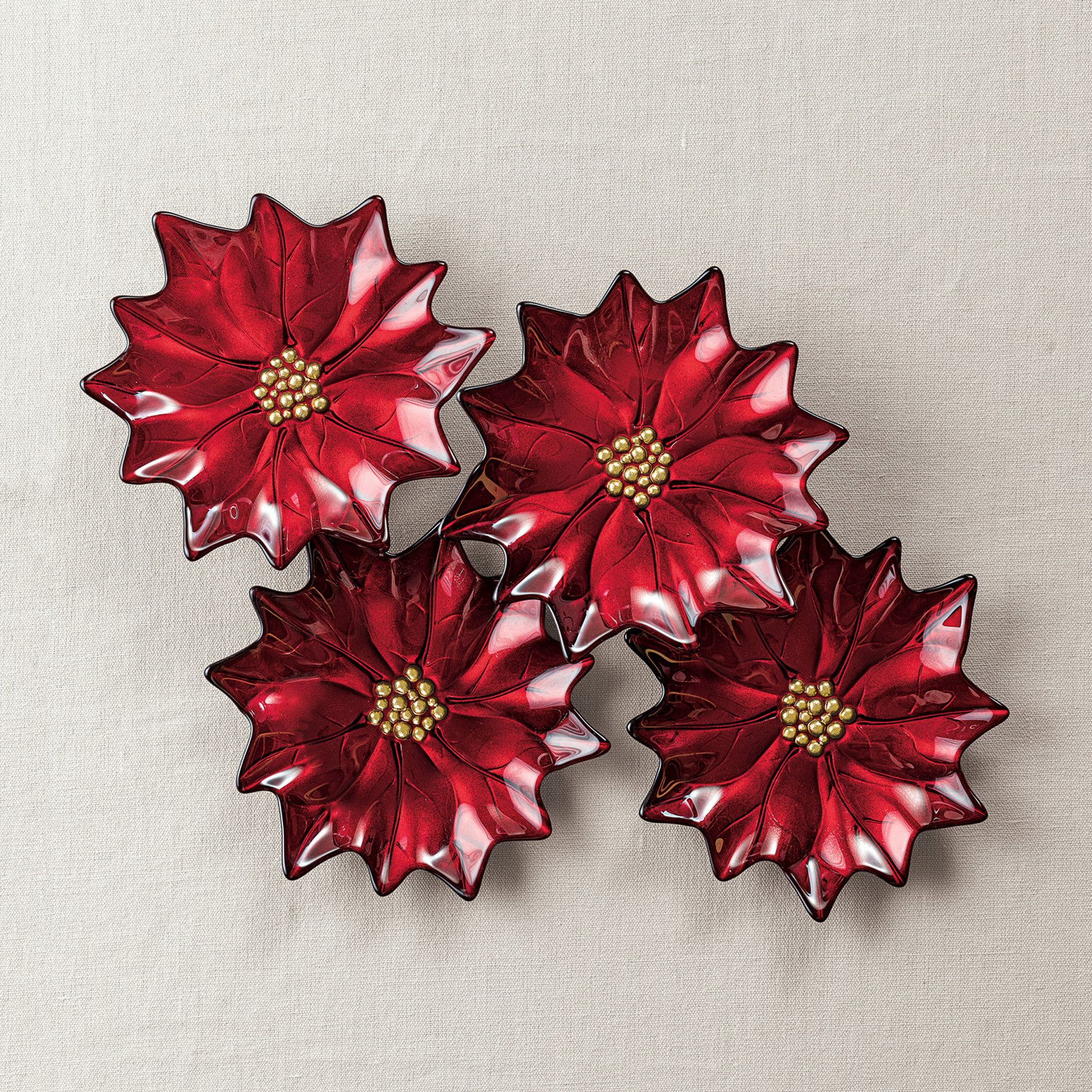 Festive Poinsettia Plates, Set Of 4 Gump's