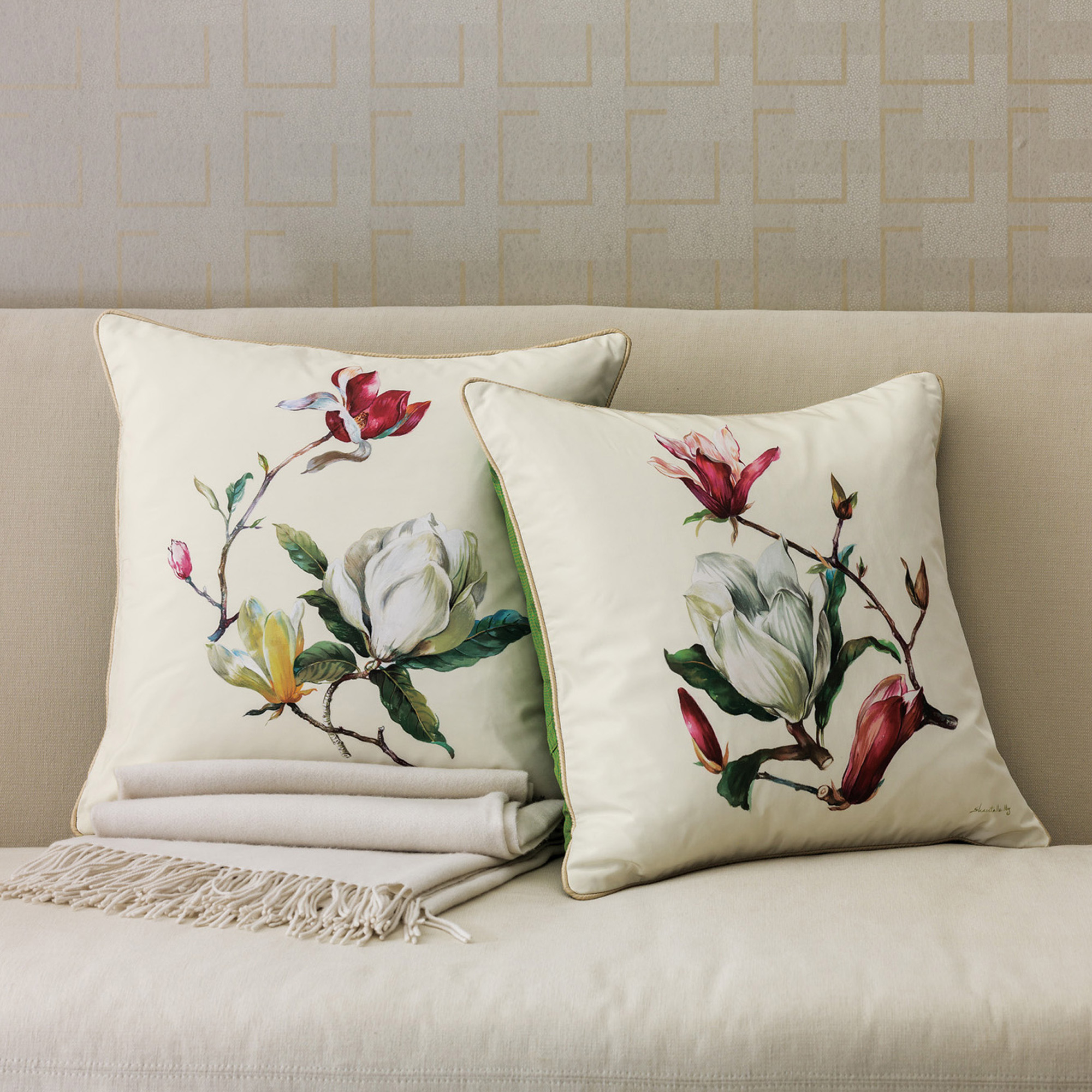 Handpainted Magnolia Silk Pillows Gump's