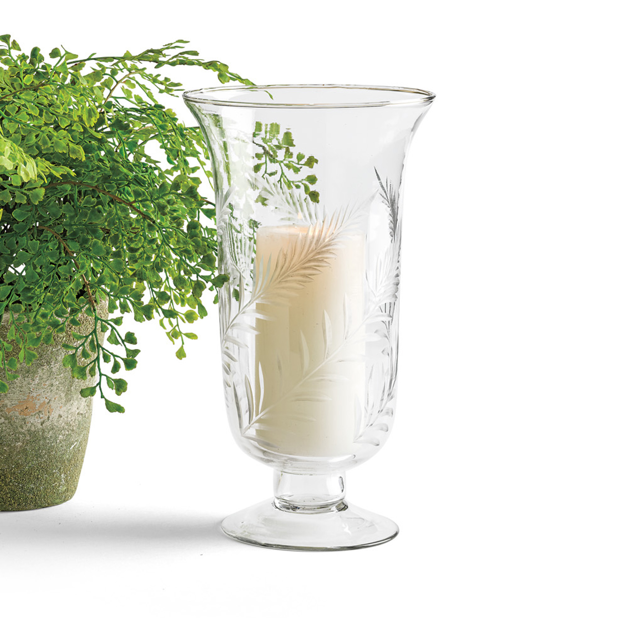 Fern Etched Glass Hurricane Gump's