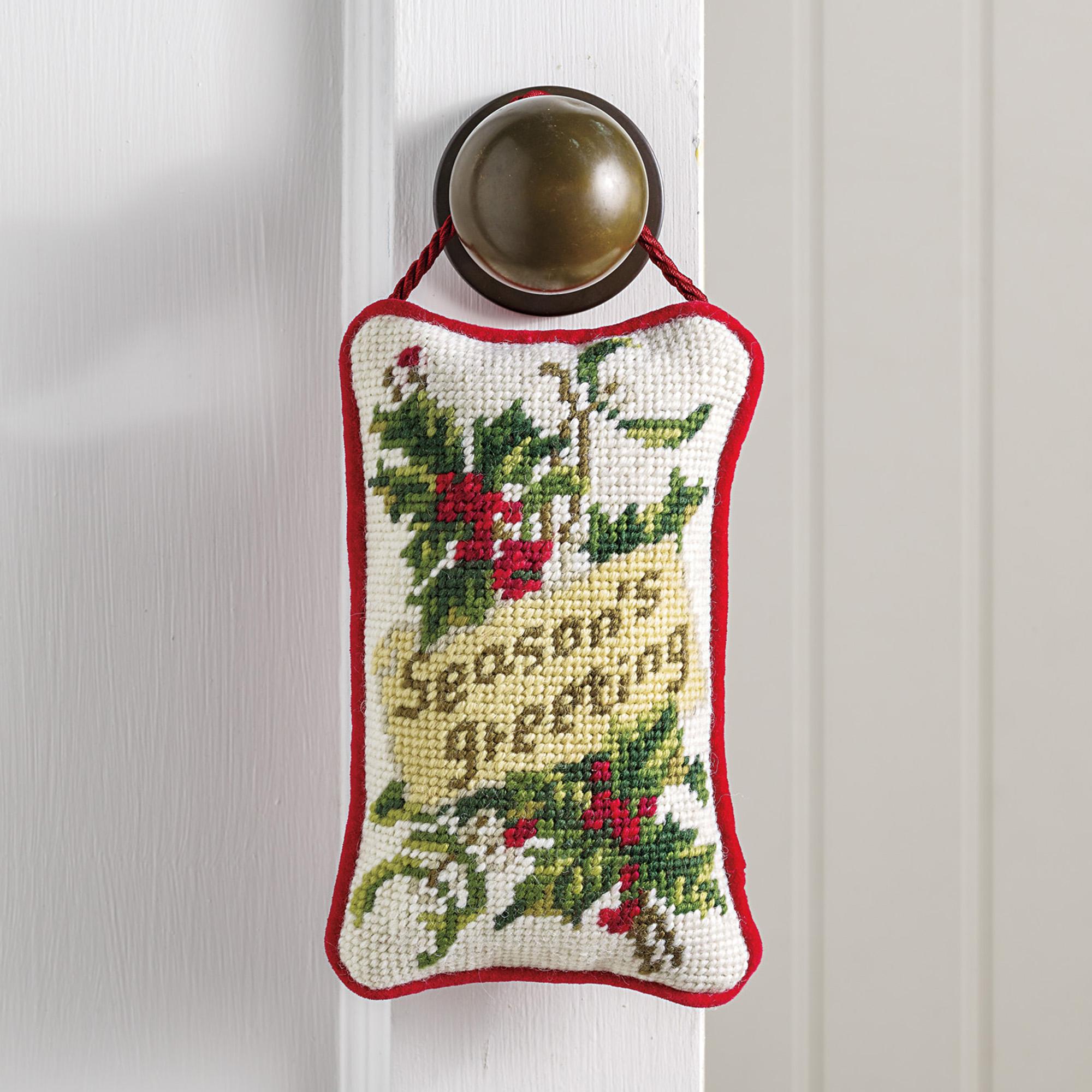 Season's Greeting Needlepoint Door Hanger Gump's
