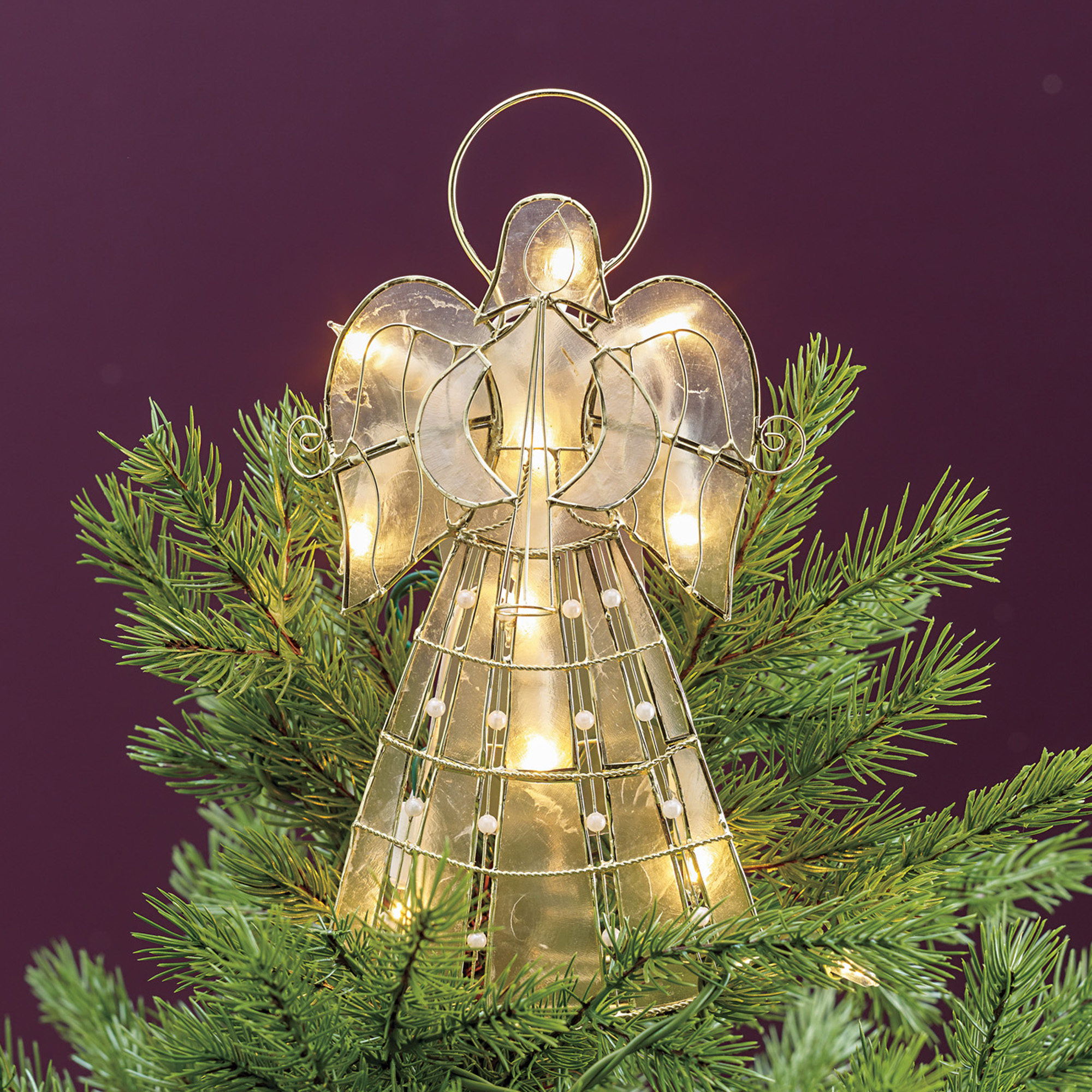 Illuminated Capiz Angel Tree Topper  Gump's