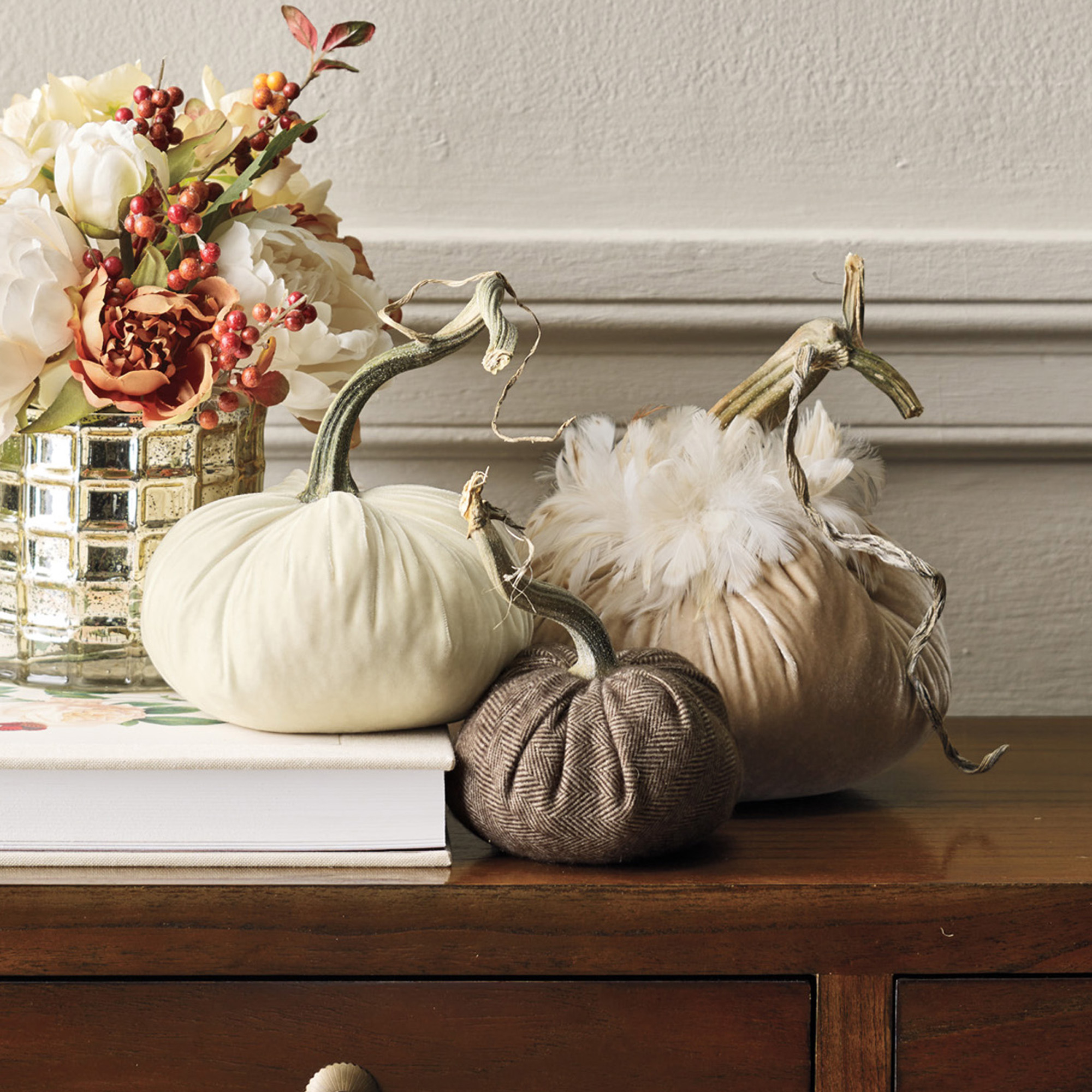 Neutral-Toned Velvet Pumpkins | Gump's