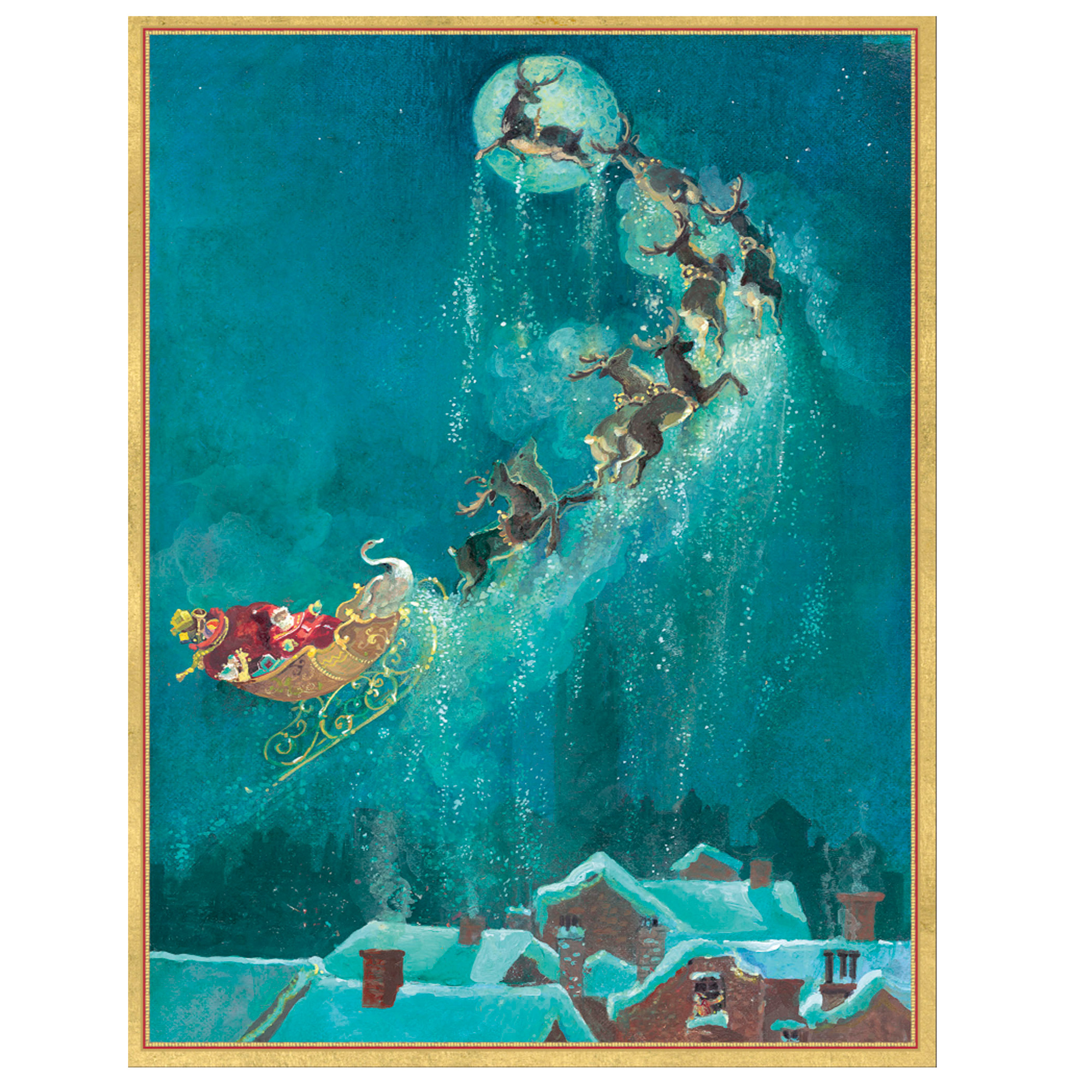 Caspari Santa In Sleigh Cards Gump s