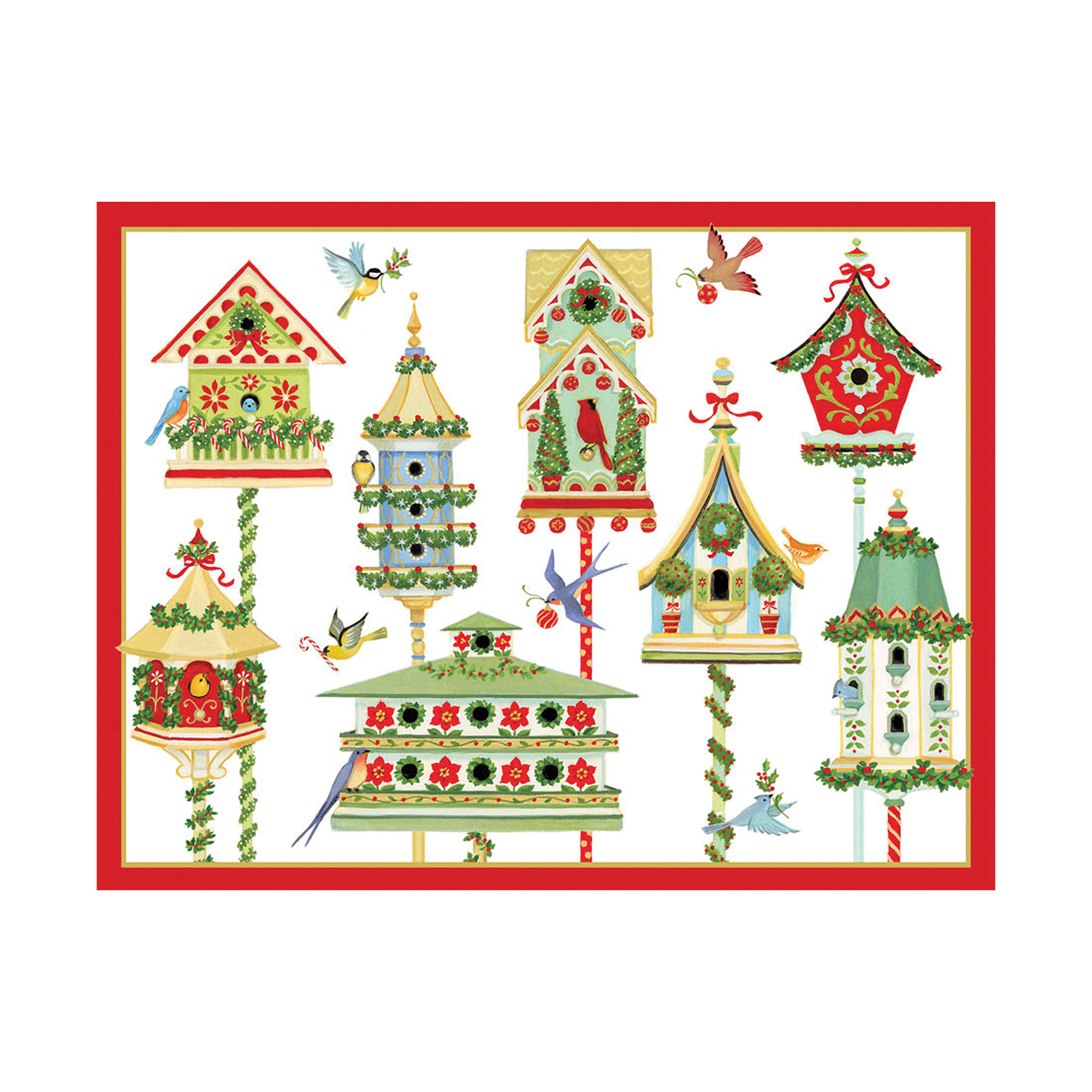 Caspari Christmas Birdhouses Cards, Set of 16 Gump's