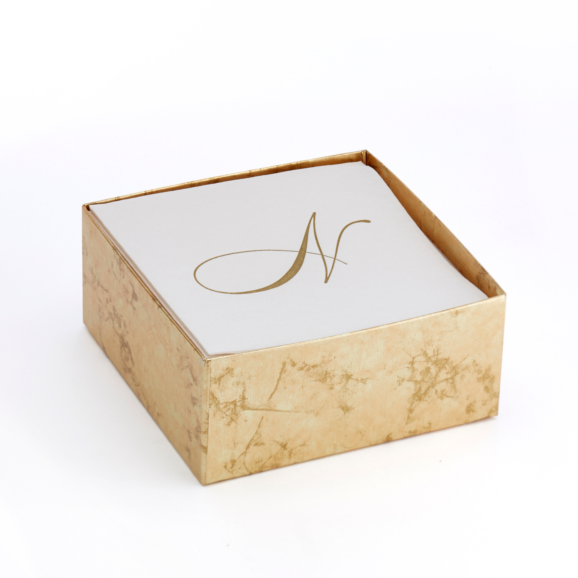 Caspari White Pearl Cocktail Napkins with Gold Script Initial, Set of