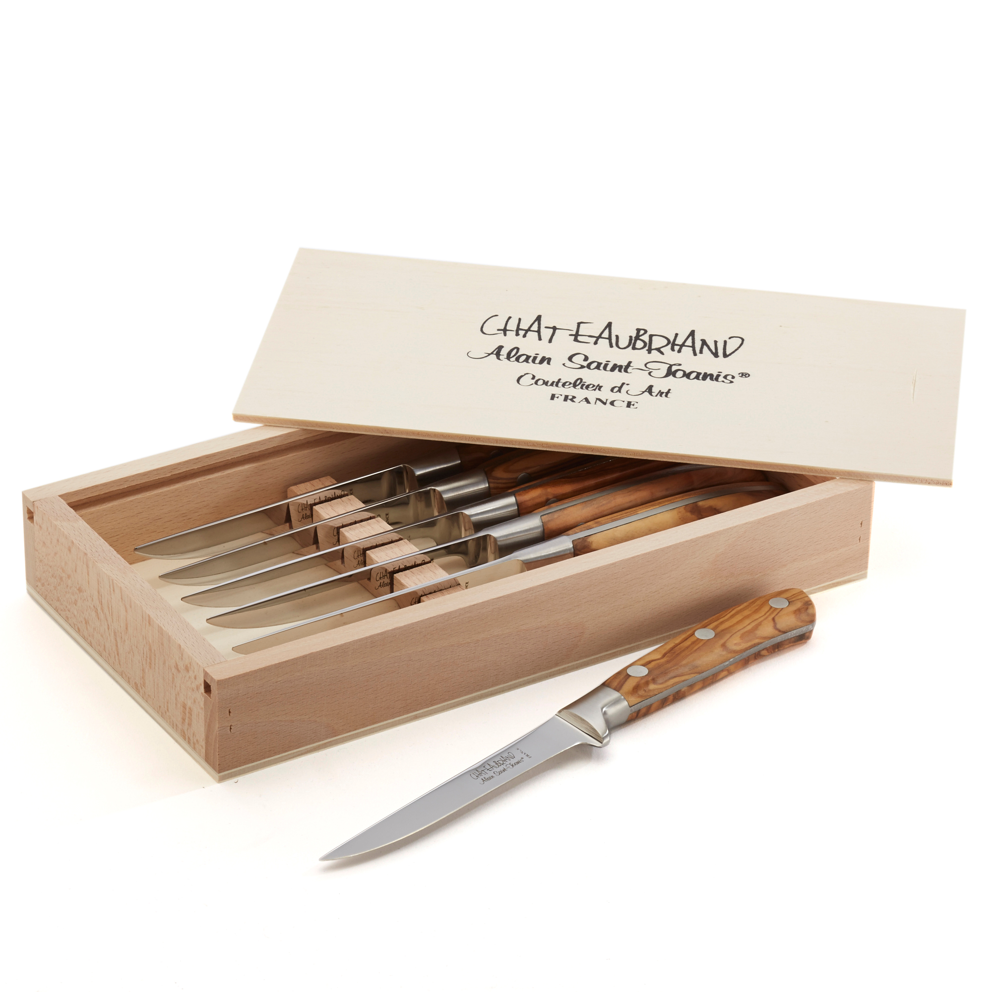 Alain SaintJoanis Olivewood Chateaubriand Steak Knives, Set of 6 Gump's