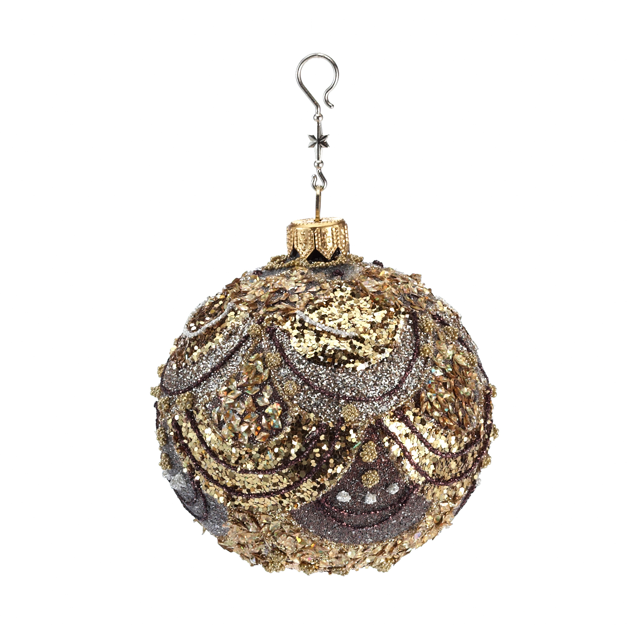 Bronze Gold Glitter Scallop Ball Christmas Ornament | Gump’s