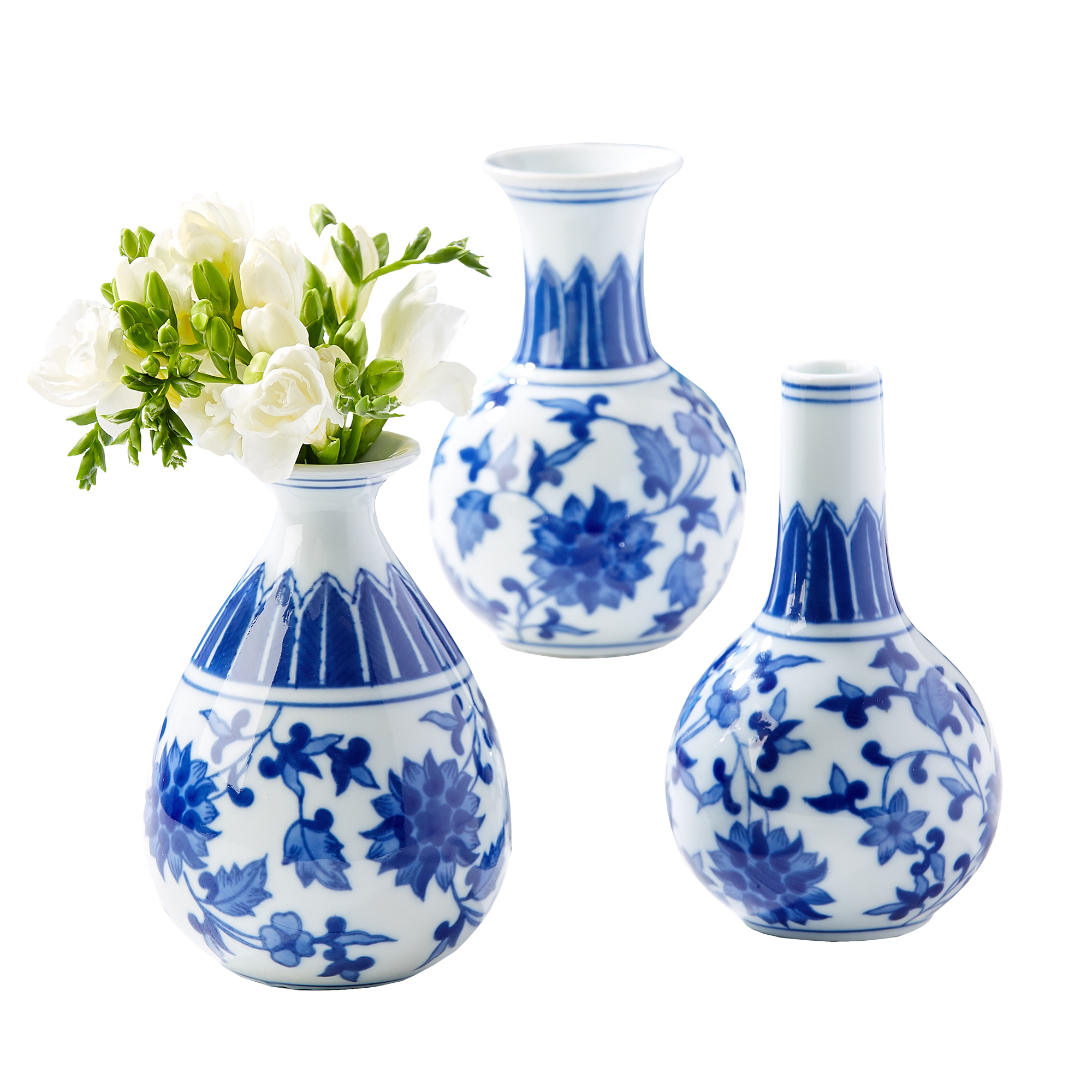 Blue & White Bud Vases, Set of 3 Gump's