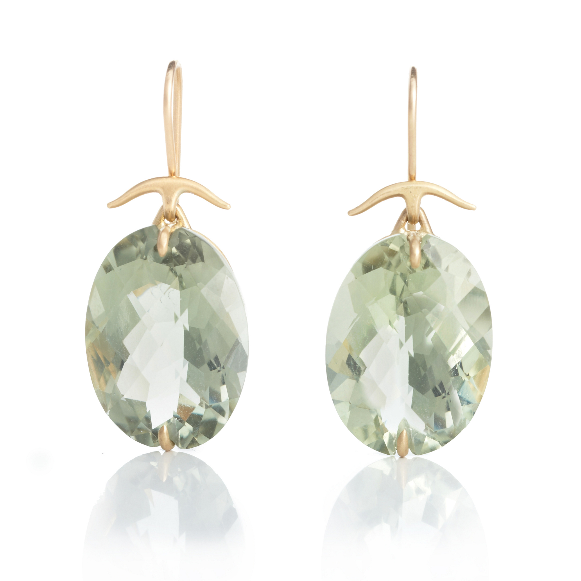 Gabriella Kiss Faceted Oval Green Amethyst & Gold Drop Earrings | Gump's