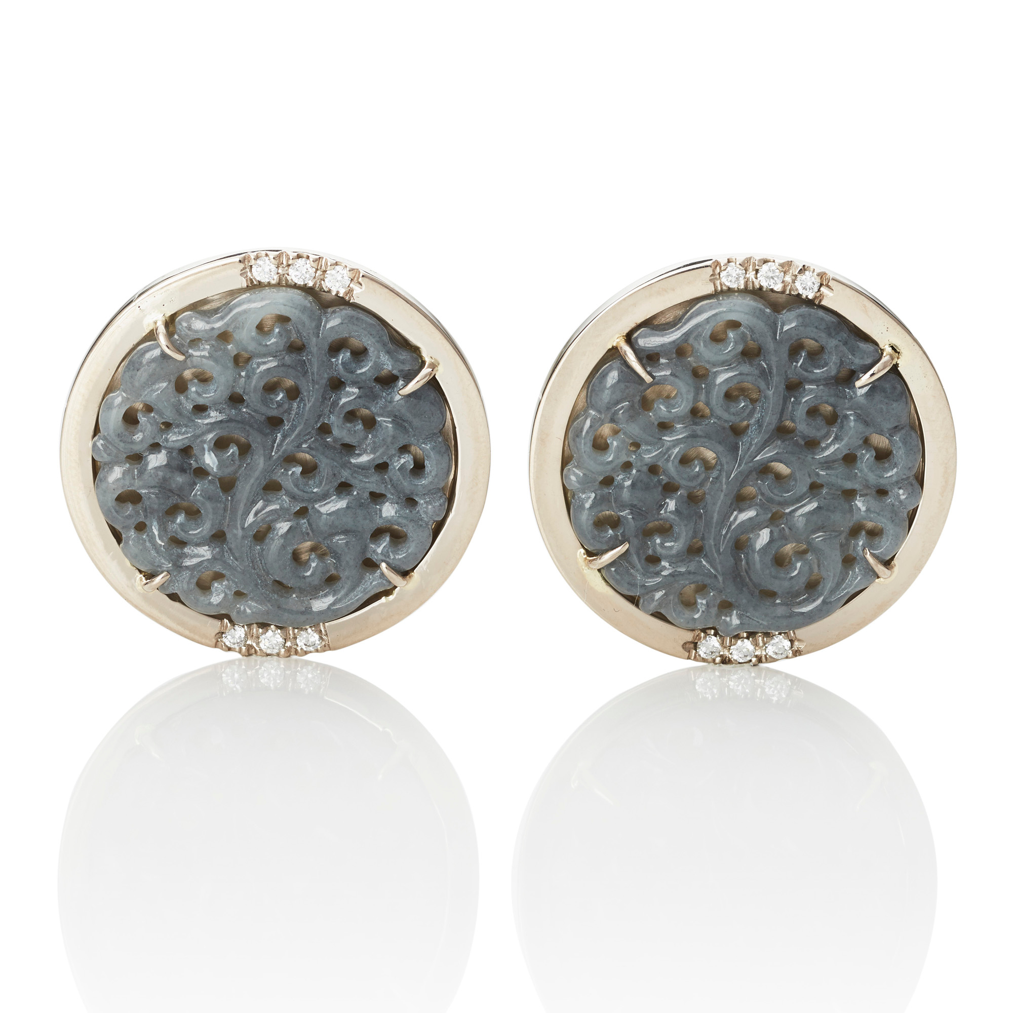 Carved Gray Jade & Diamond Earrings Gump's