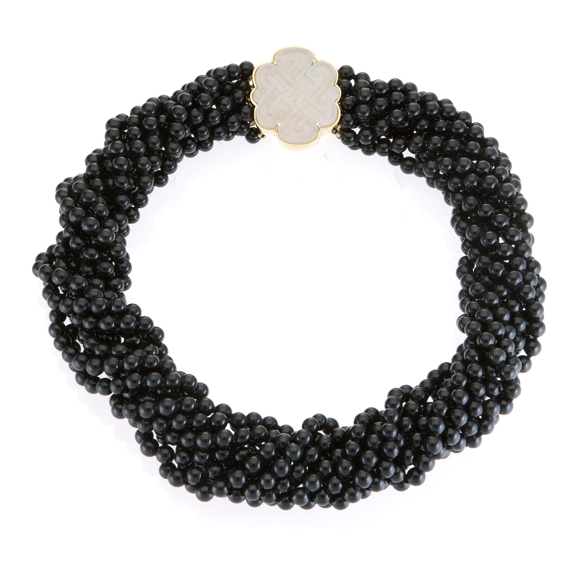 Gump's 10Strand Black Jade Twist Necklace & White Jade Endless Knot