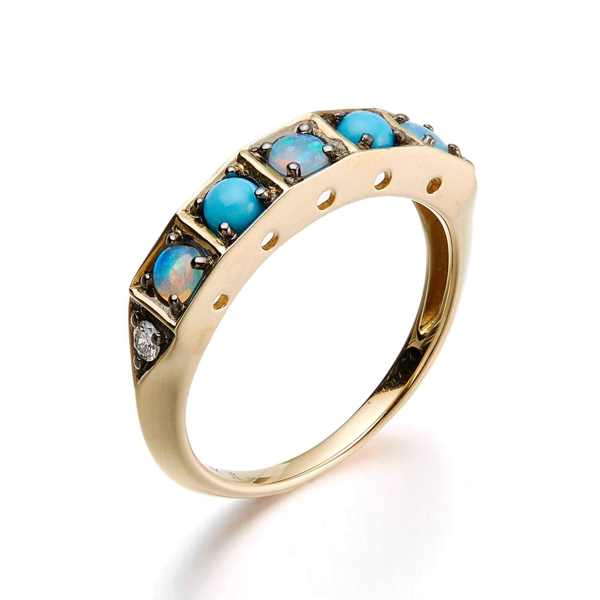 Jane Taylor Turquoise, Opal & Diamond Cabochon Ring Gump's
