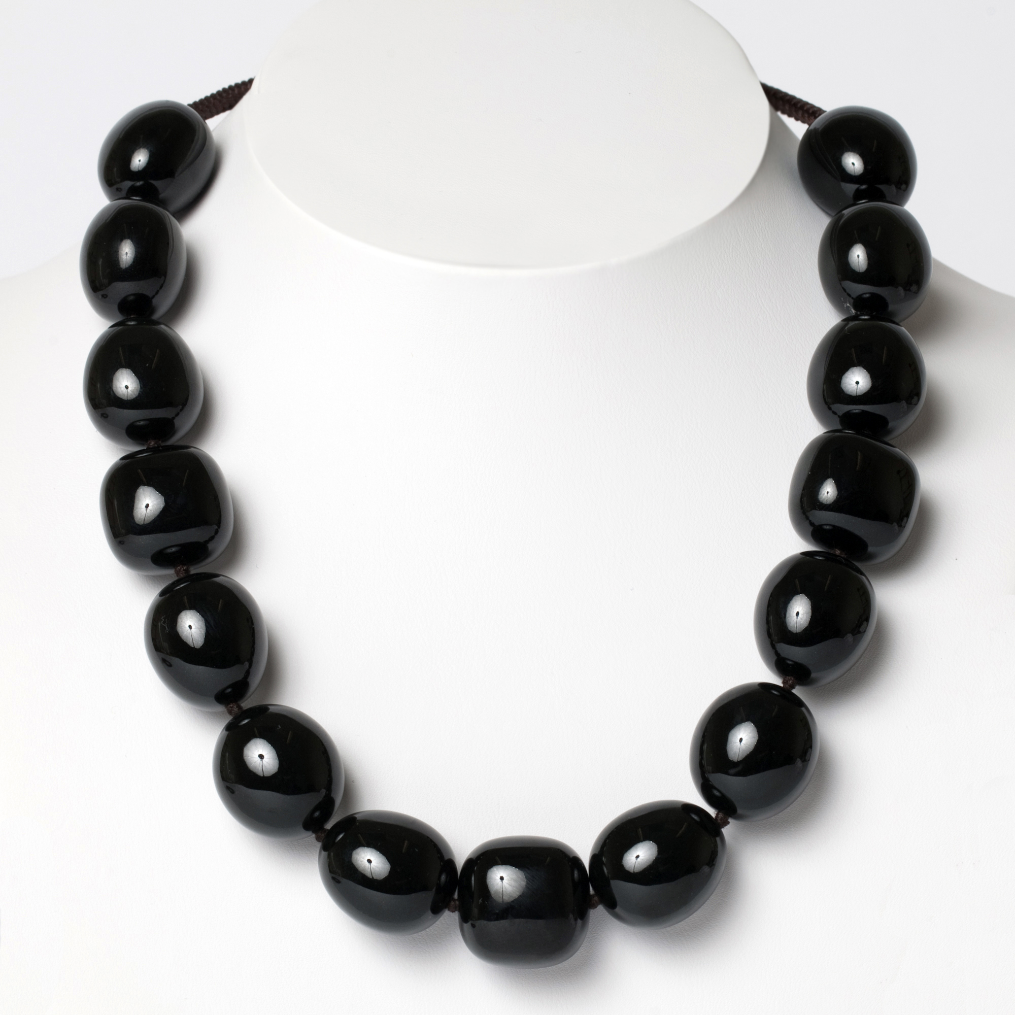 Lynn Nakamura Black Jade Necklace with Brown Cord | Gump's