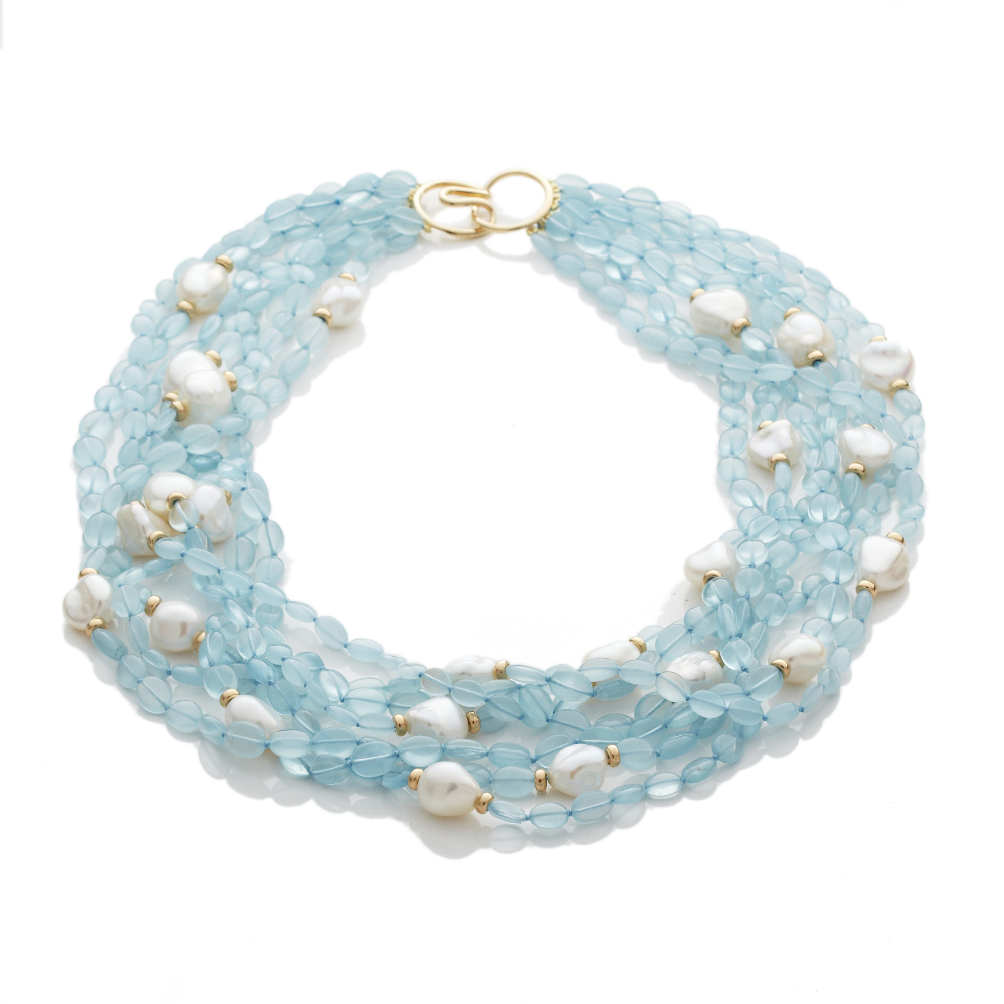 Gump's Seven-Strand Aquamarine & Baroque Cultured Pearl Necklace | Gump's