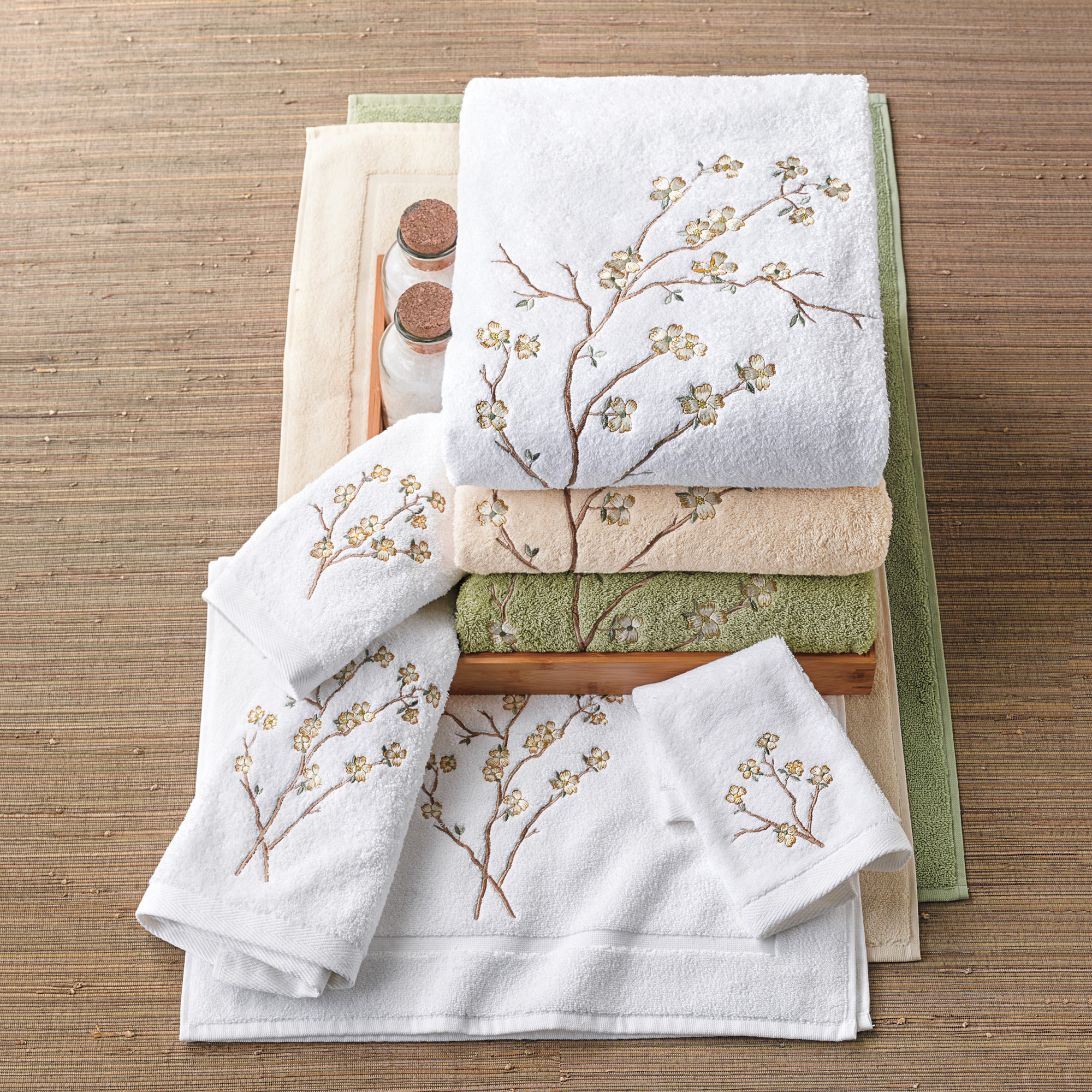 Dogwood Embroidered Bath Mat | Gump's