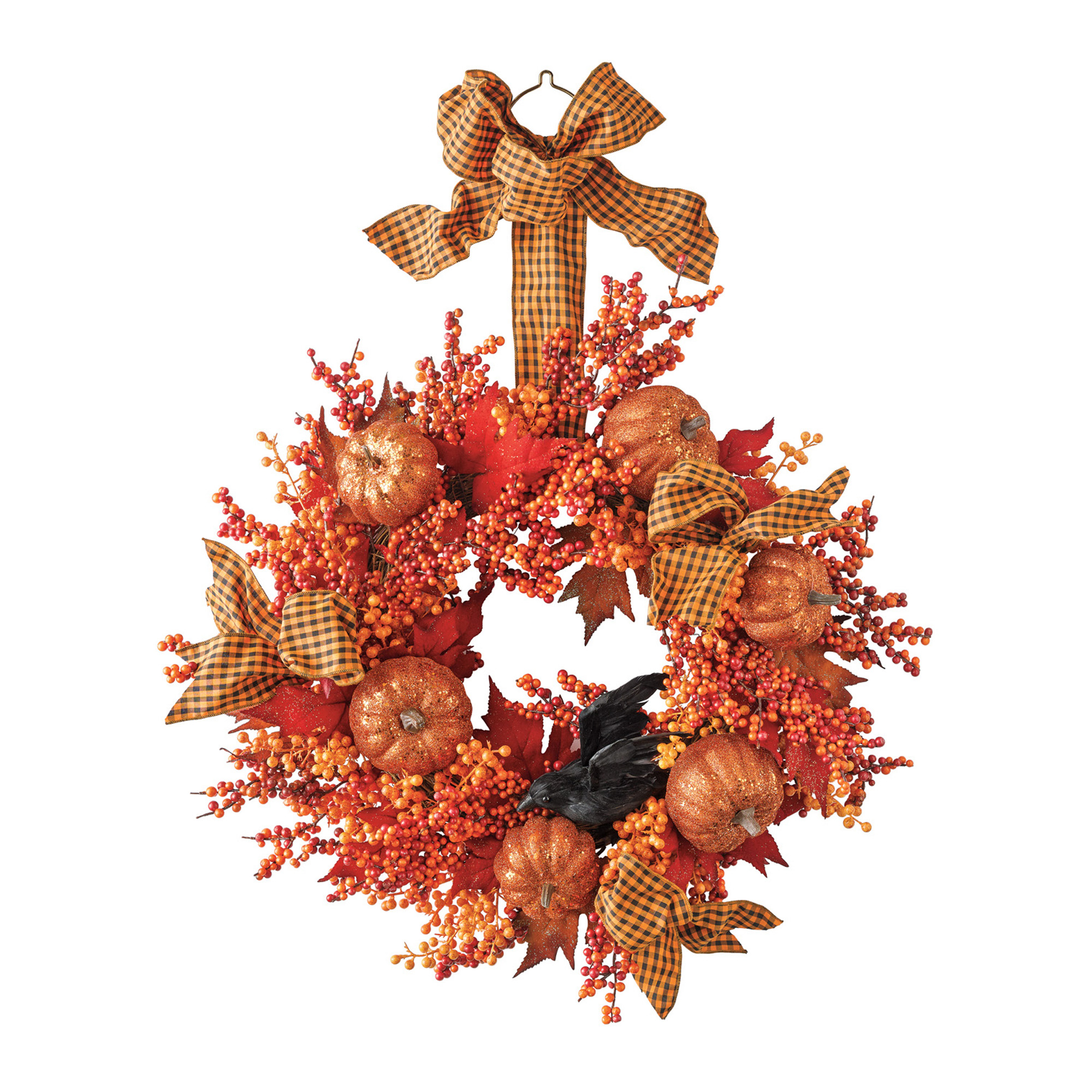Halloween Wreath With Plaid Ribbon | Gump's