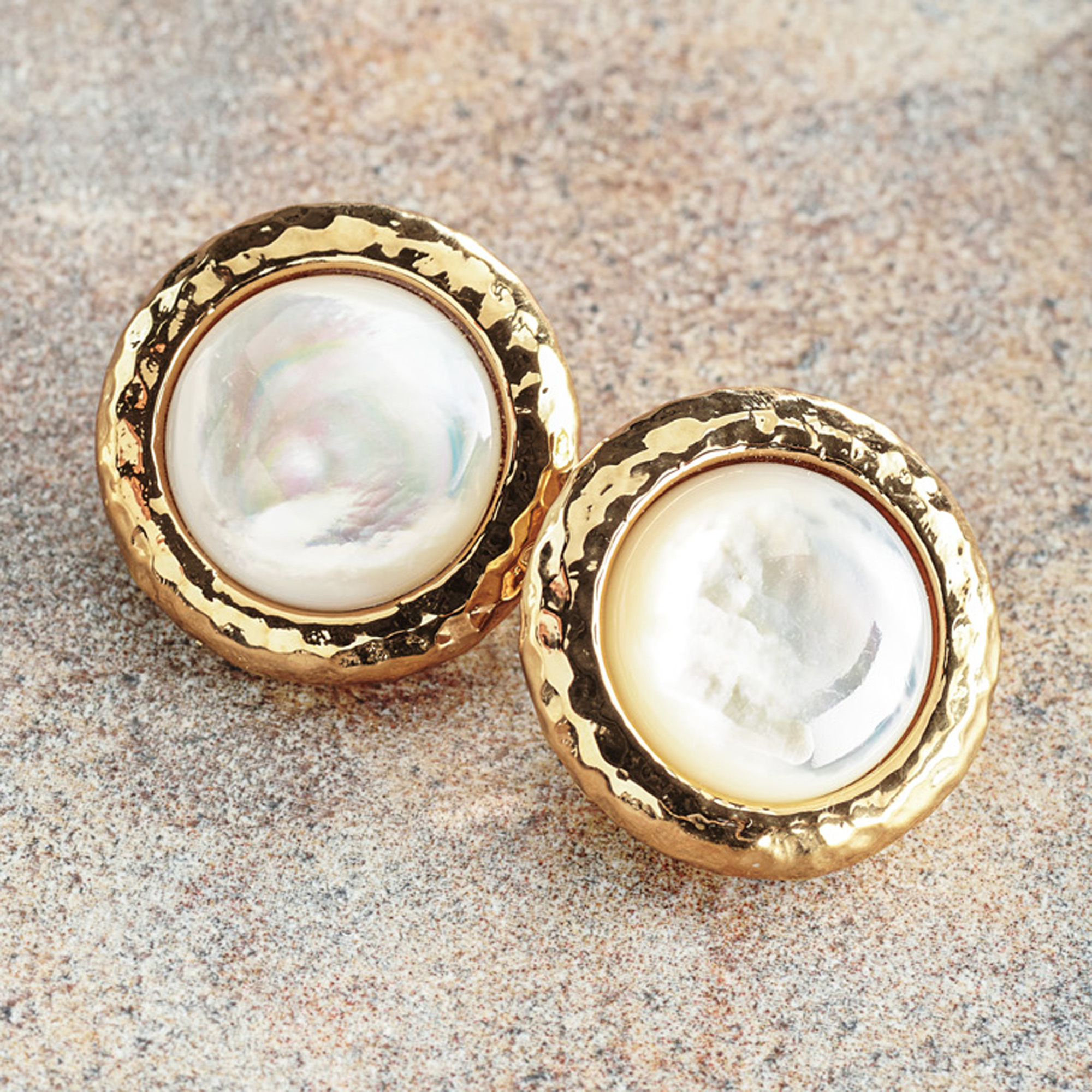 Simon Sebbag Hammered Mother-Of- Pearl Clip Earrings | Gump's