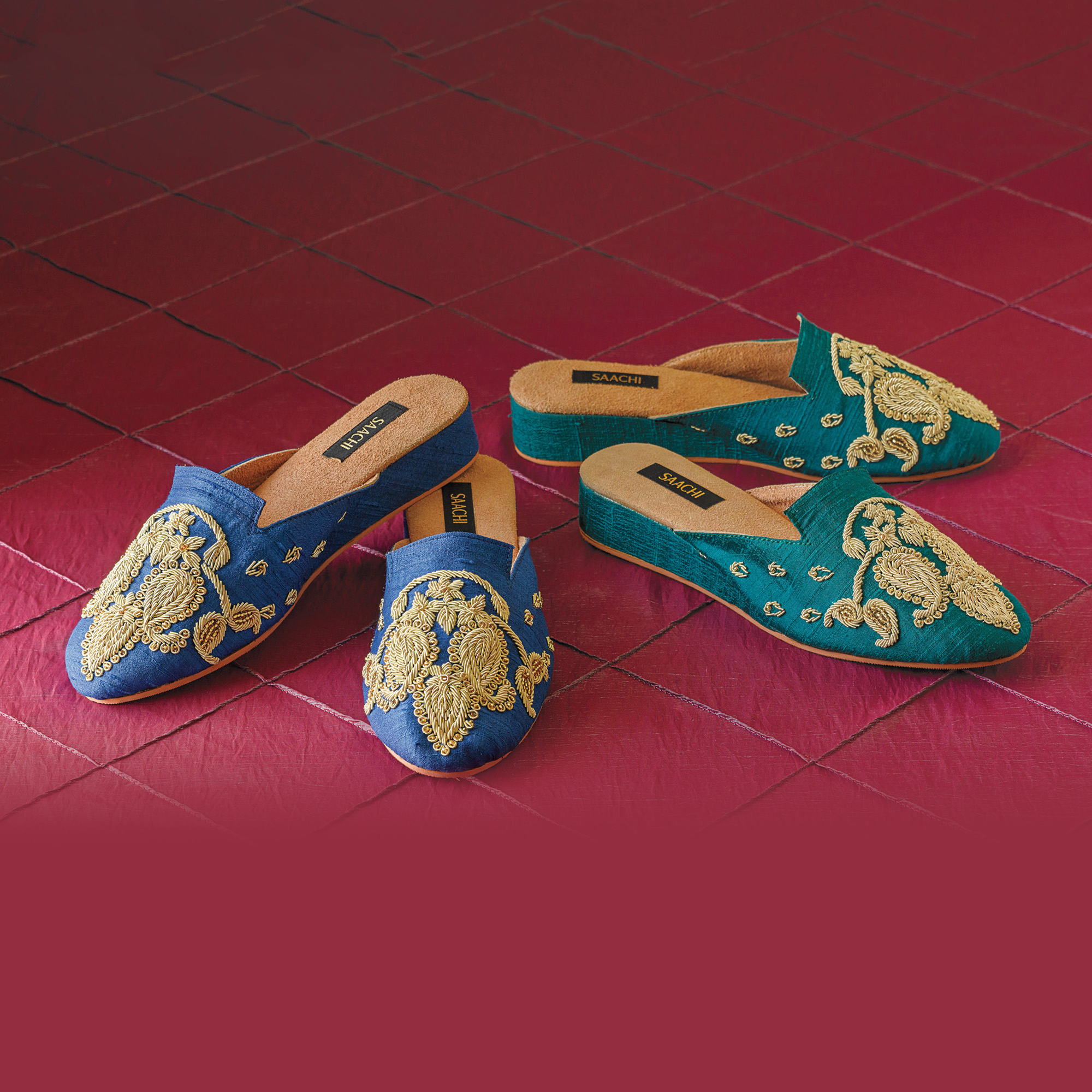 Embroidered Silk Mules | Gump's