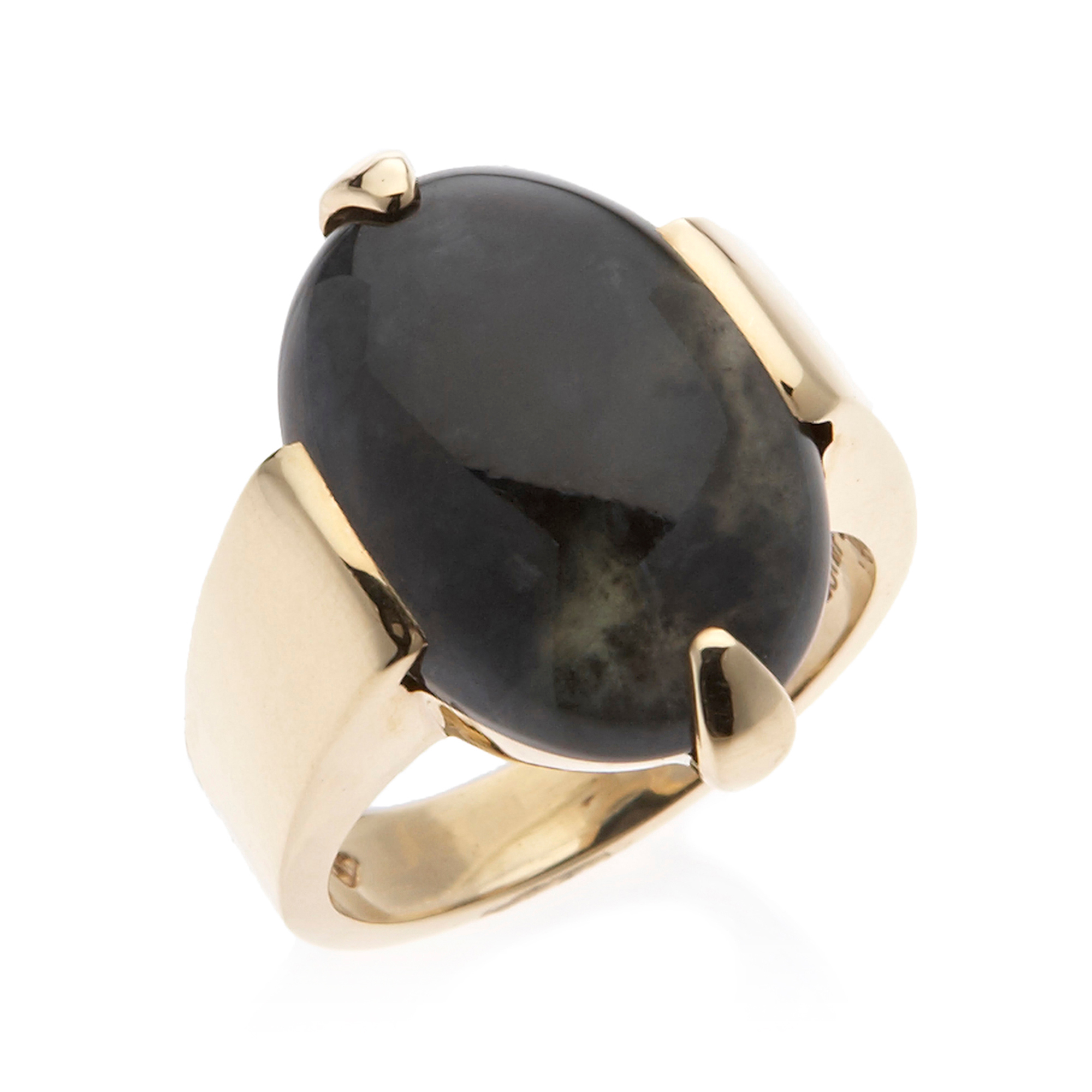 Gump's Dark Gray Jade Two Prong Ring | Gump's