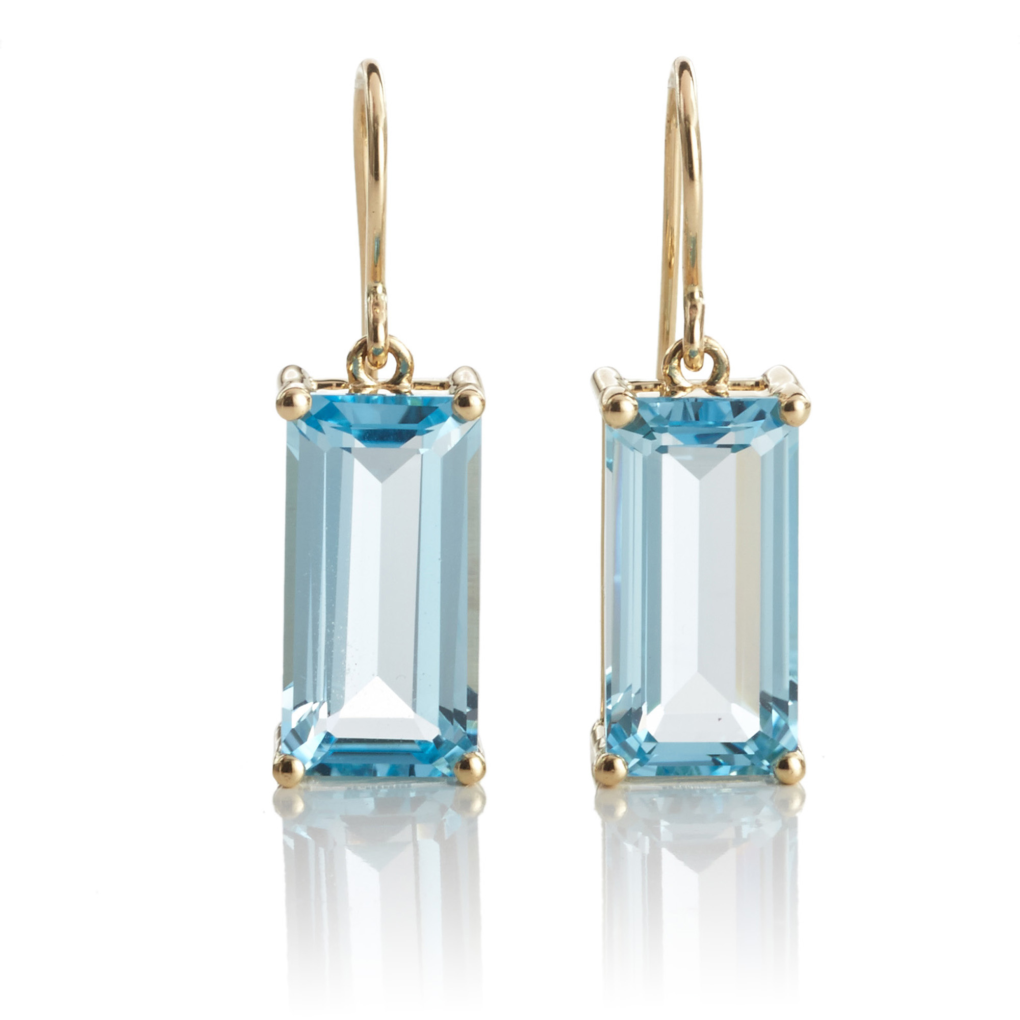 Gump's Faceted Sky Blue Topaz Rectangle Gold Drop Earrings | Gump's