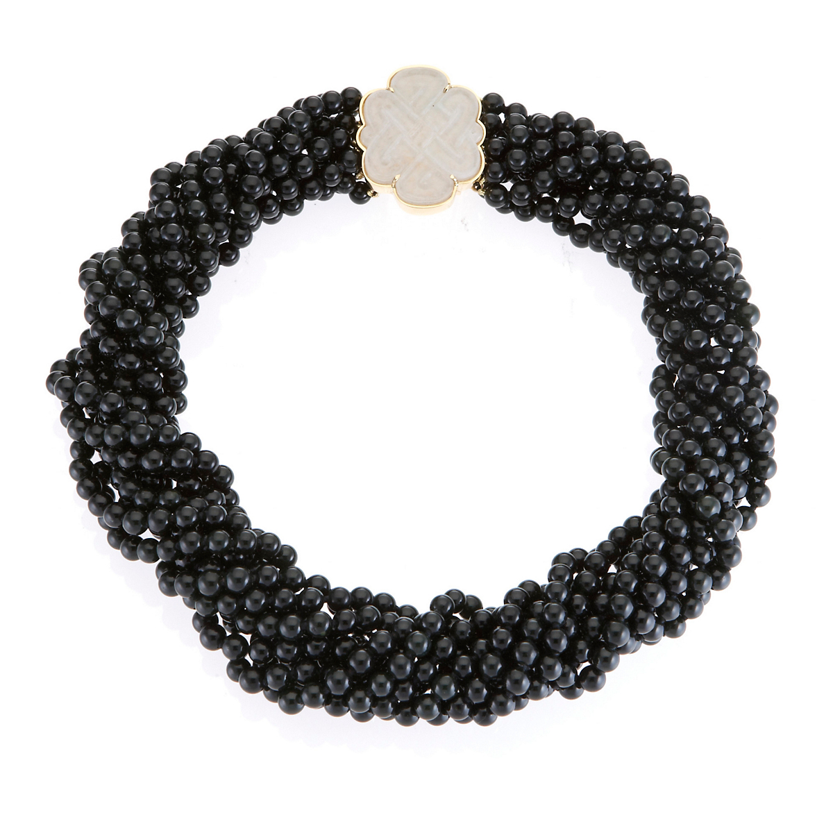 Gump's 10-Strand Black Jade Twist Necklace & White Jade Endless Knot ...