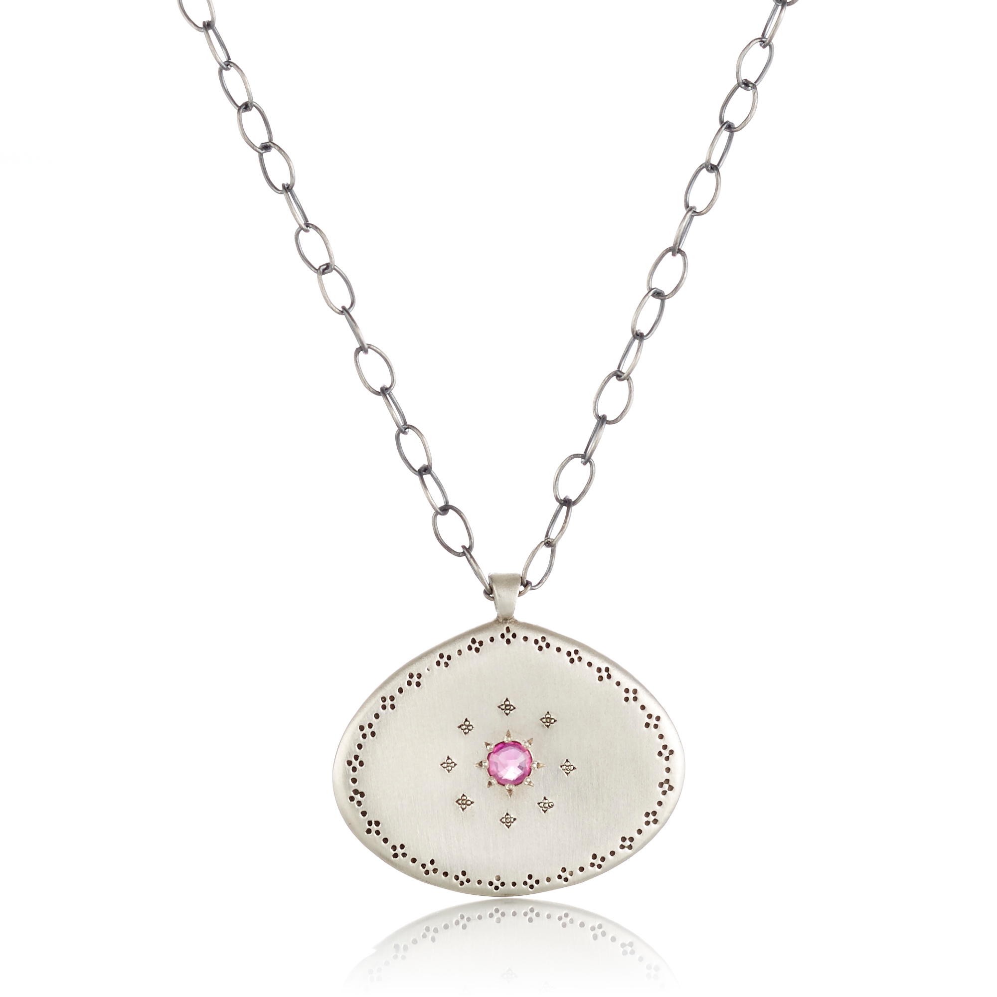 Adel Chefridi Sterling Silver With Ruby Center Necklace | Gump's