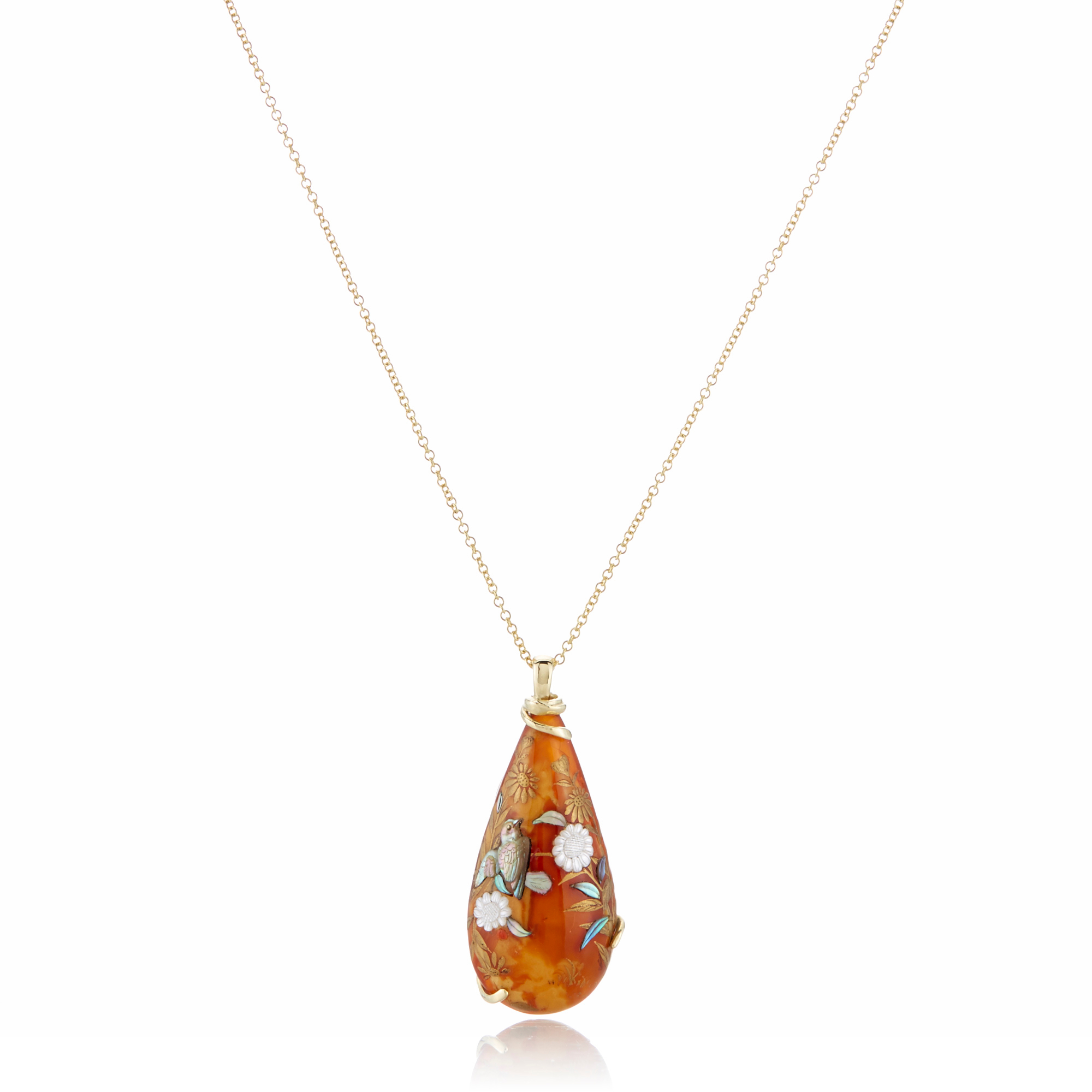 Gump's Antique Japanese Amber Teardrop with Inlay of Mother-of-Pearl ...